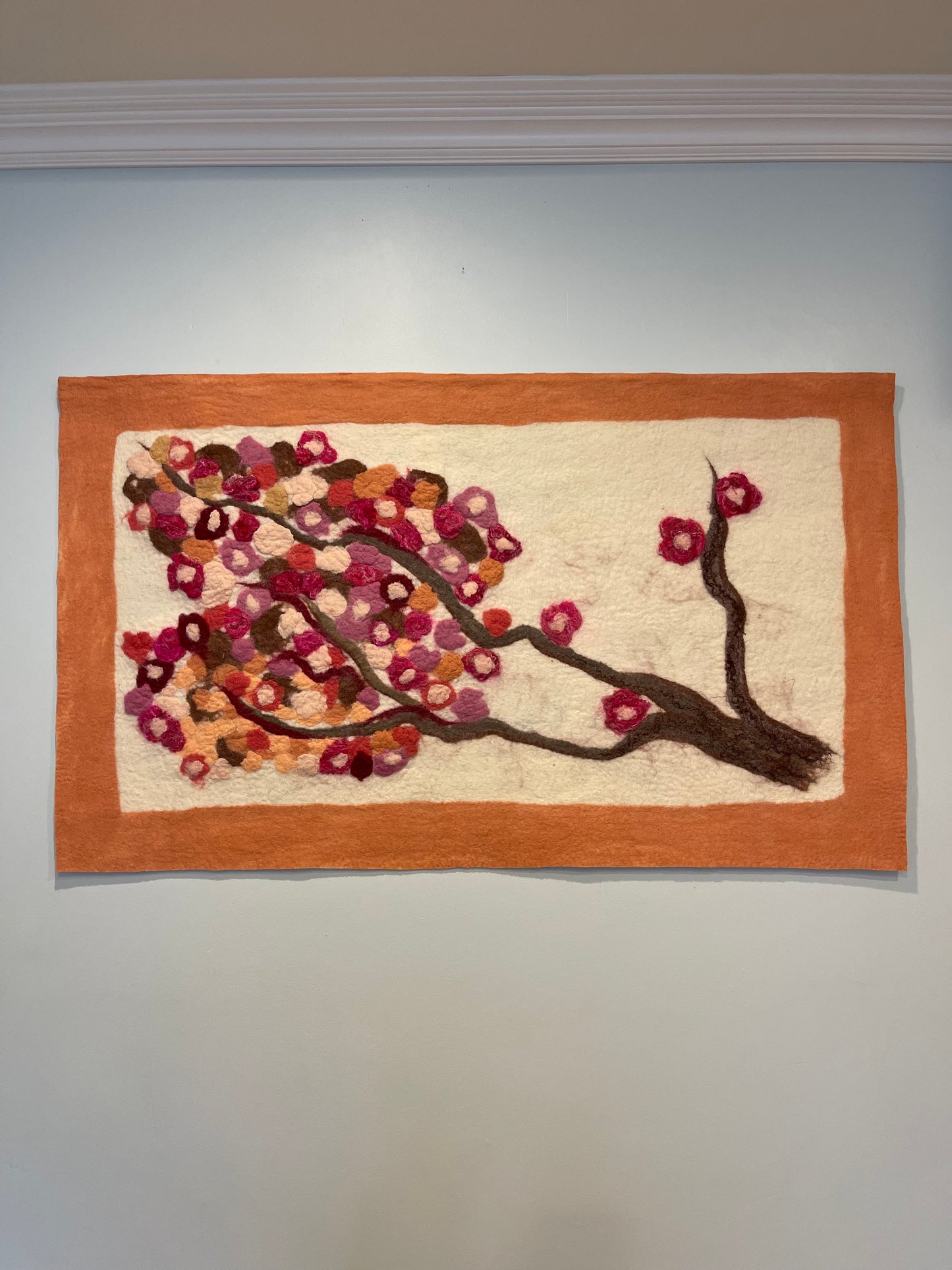 100% Natural Wool Handmade Nuno Felting Wall Art Home Decor Hanging Eco Friendly Wall Panel Tapestry Wall Rug Wainscoting Size 46”/28”.