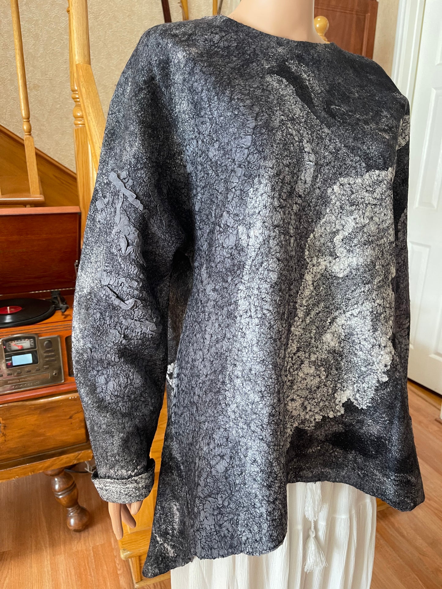 100% Natural Fibers Eco-Fashion Handmade Nuno Felted Silk Wool Eco Friendly Wearable Art Sweater Top Tunic Blouse Sweatshirt One Size S-XL