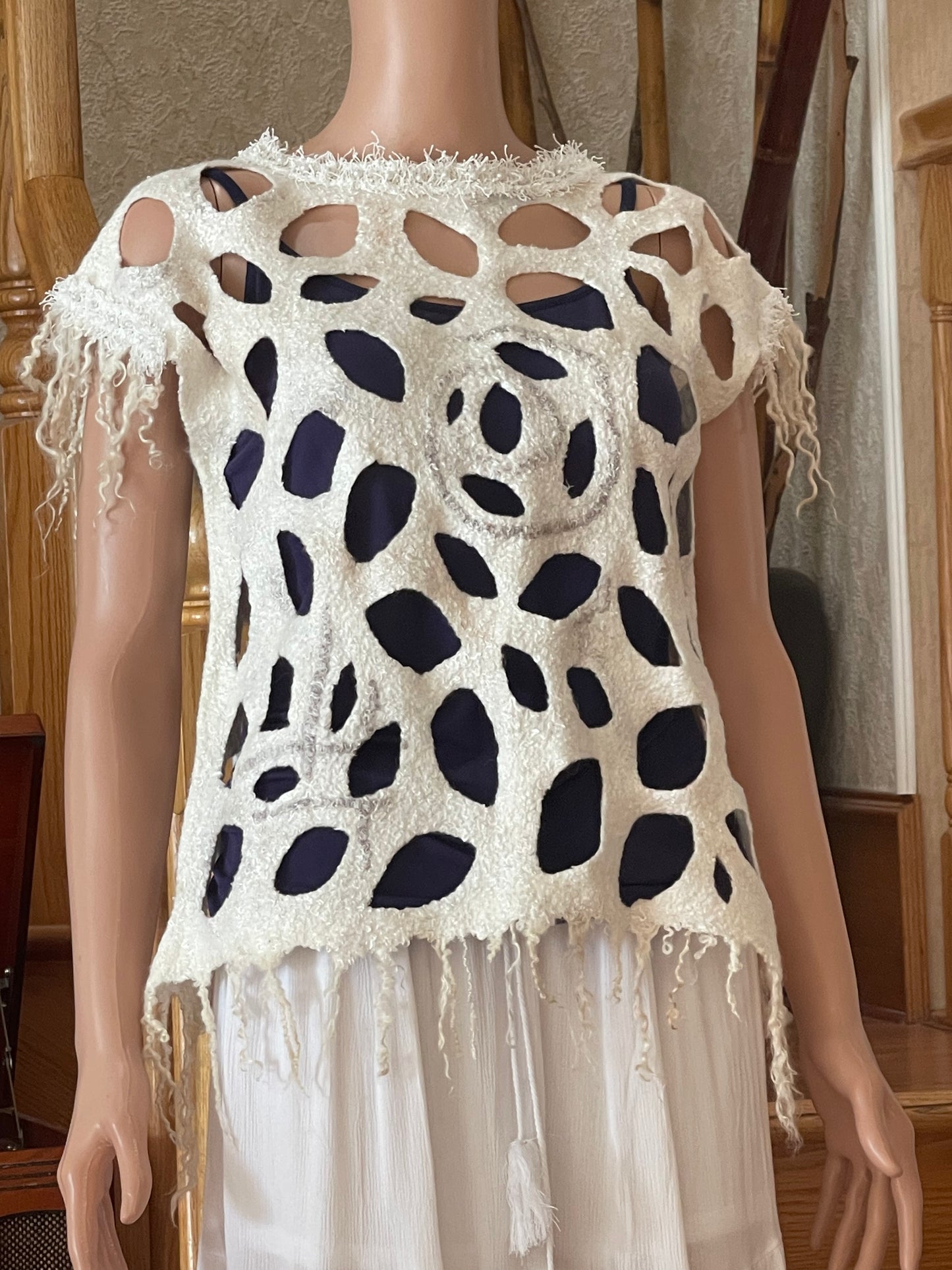 Natural SilkWool Tunic Eco-Fashion Top Handmade Nuno Felt Vest Eco Friendly Blouse All Season Waistcoat Unique Gift For Her. One Size S-L