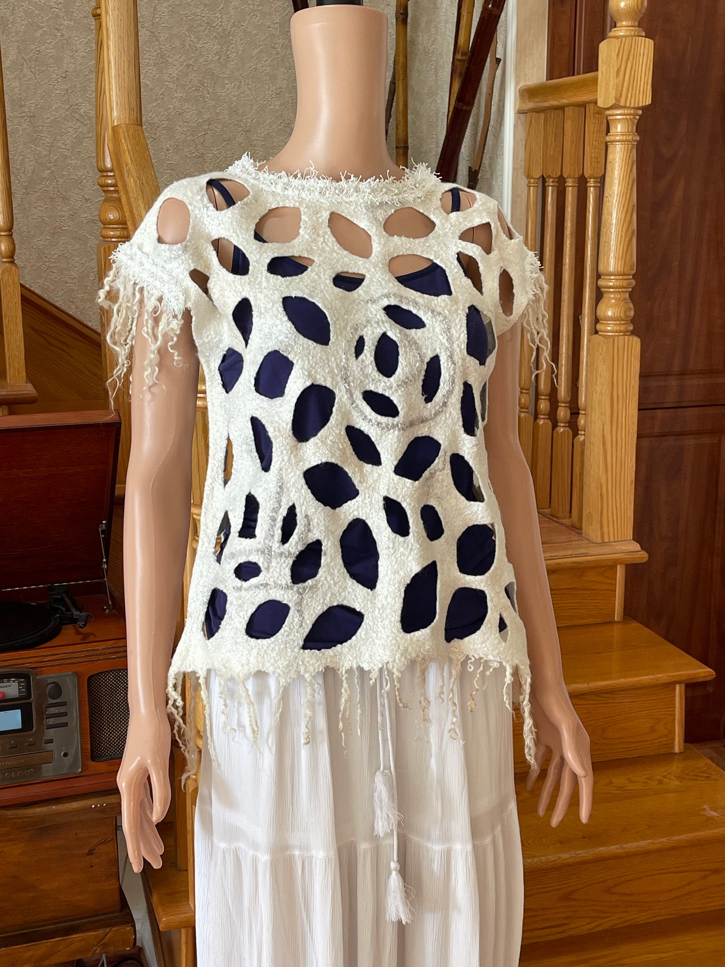 Natural SilkWool Tunic Eco-Fashion Top Handmade Nuno Felt Vest Eco Friendly Blouse All Season Waistcoat Unique Gift For Her. One Size S-L