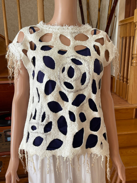 Natural SilkWool Tunic Eco-Fashion Top Handmade Nuno Felt Vest Eco Friendly Blouse All Season Waistcoat Unique Gift For Her. One Size S-L