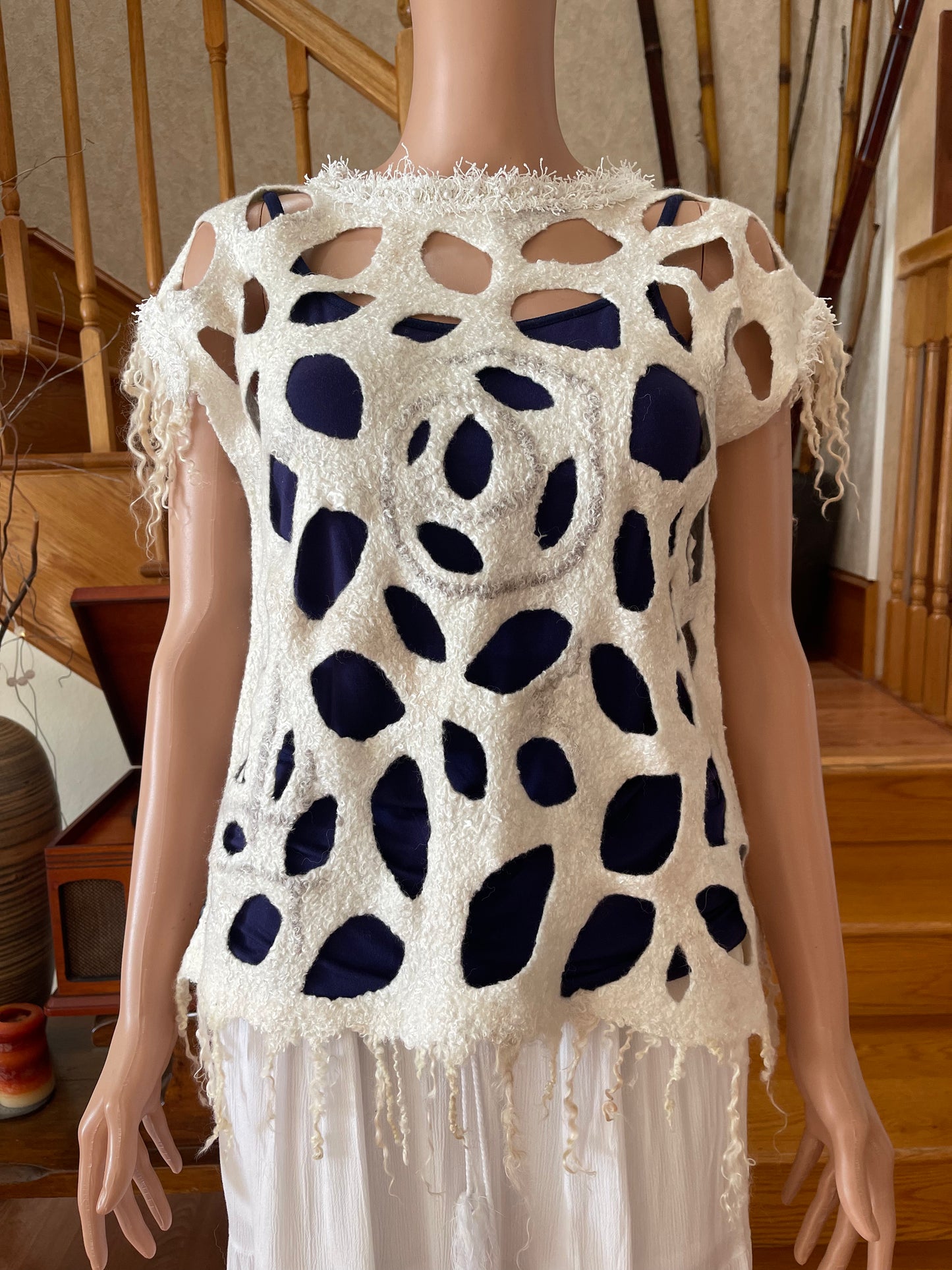 Natural SilkWool Tunic Eco-Fashion Top Handmade Nuno Felt Vest Eco Friendly Blouse All Season Waistcoat Unique Gift For Her. One Size S-L