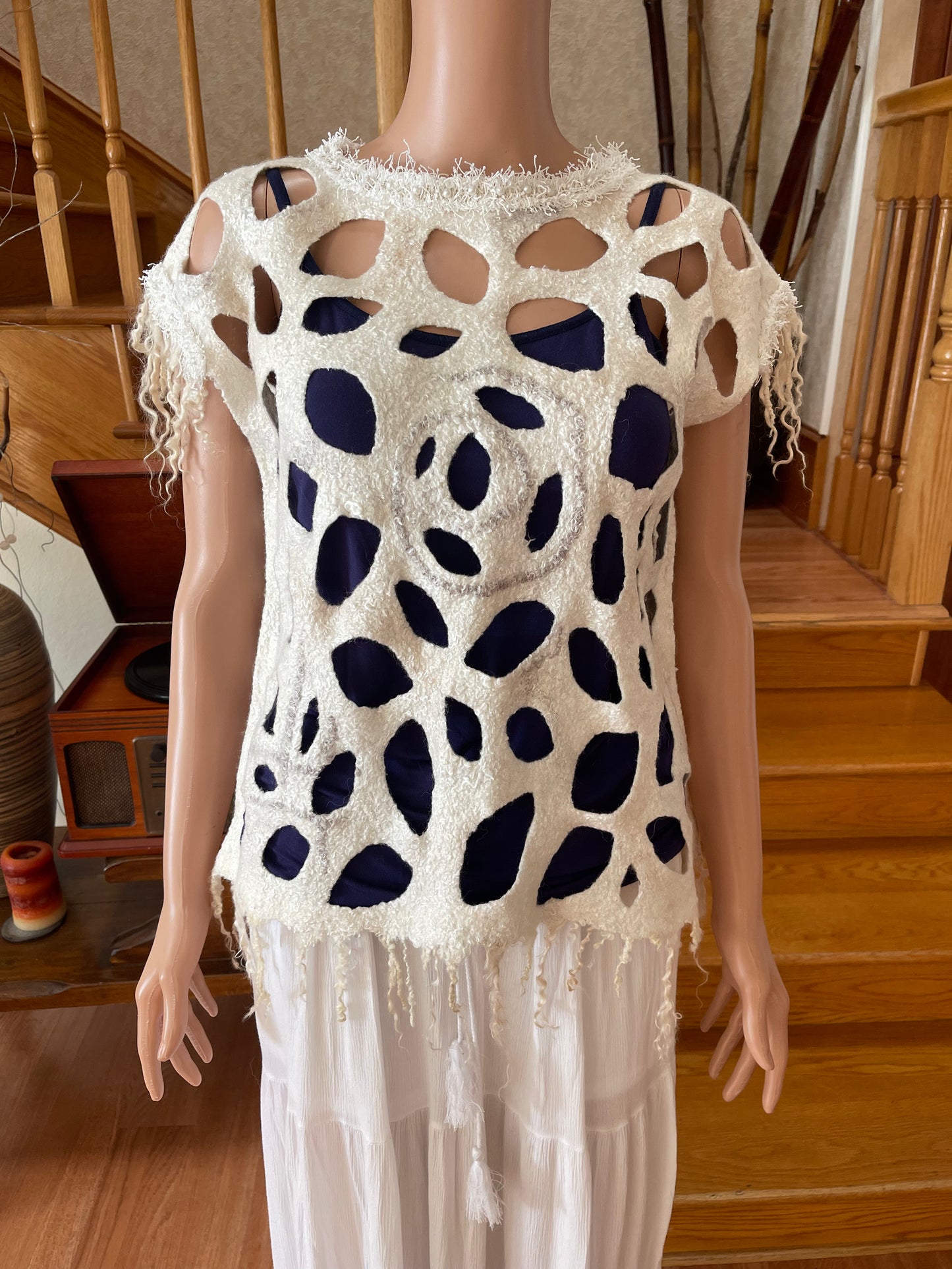Natural SilkWool Tunic Eco-Fashion Top Handmade Nuno Felt Vest Eco Friendly Blouse All Season Waistcoat Unique Gift For Her. One Size S-L