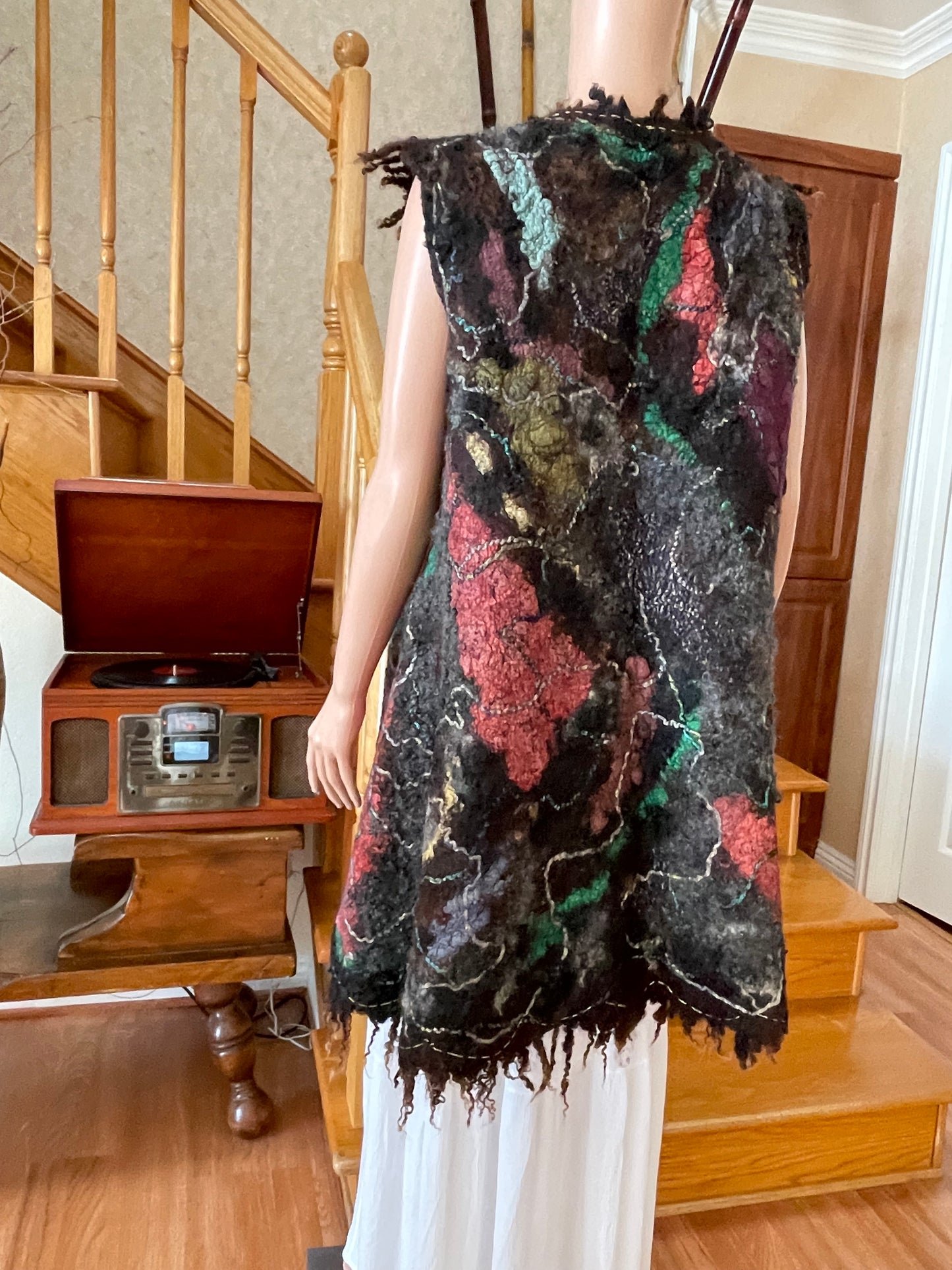 100% Natural Wool Silk Vest Eco-Fashion Top Handmade Nuno felt Wrap Eco Friendly Jacket Bohemian Style Waistcoat Cardigan One Size S-XL