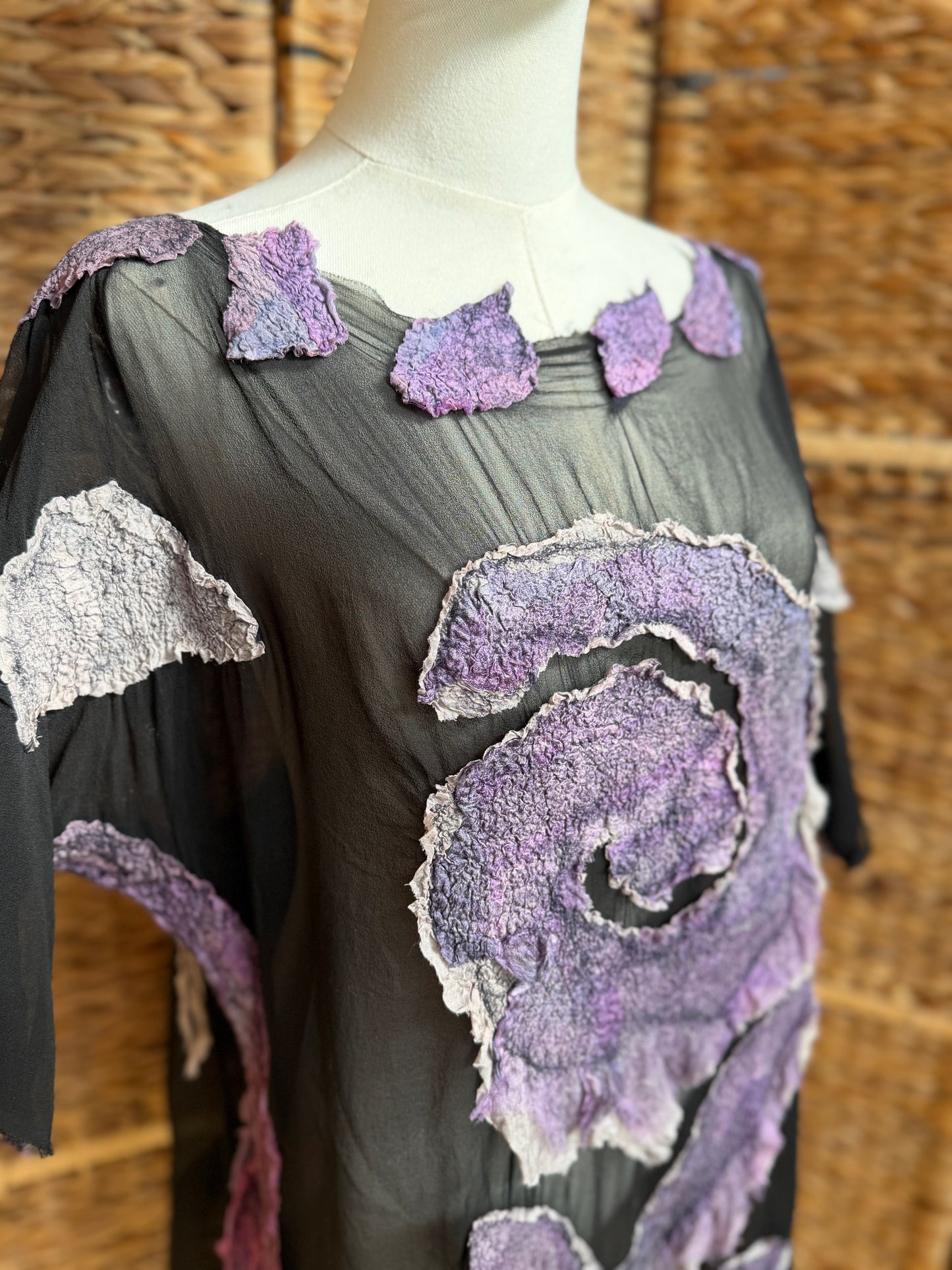 100% natural Handmade Nuno Felted Silk Merino Wool Bamboo Linen Tunic Top Vest Eco-Friendly Gauze Blouse One Size S-L