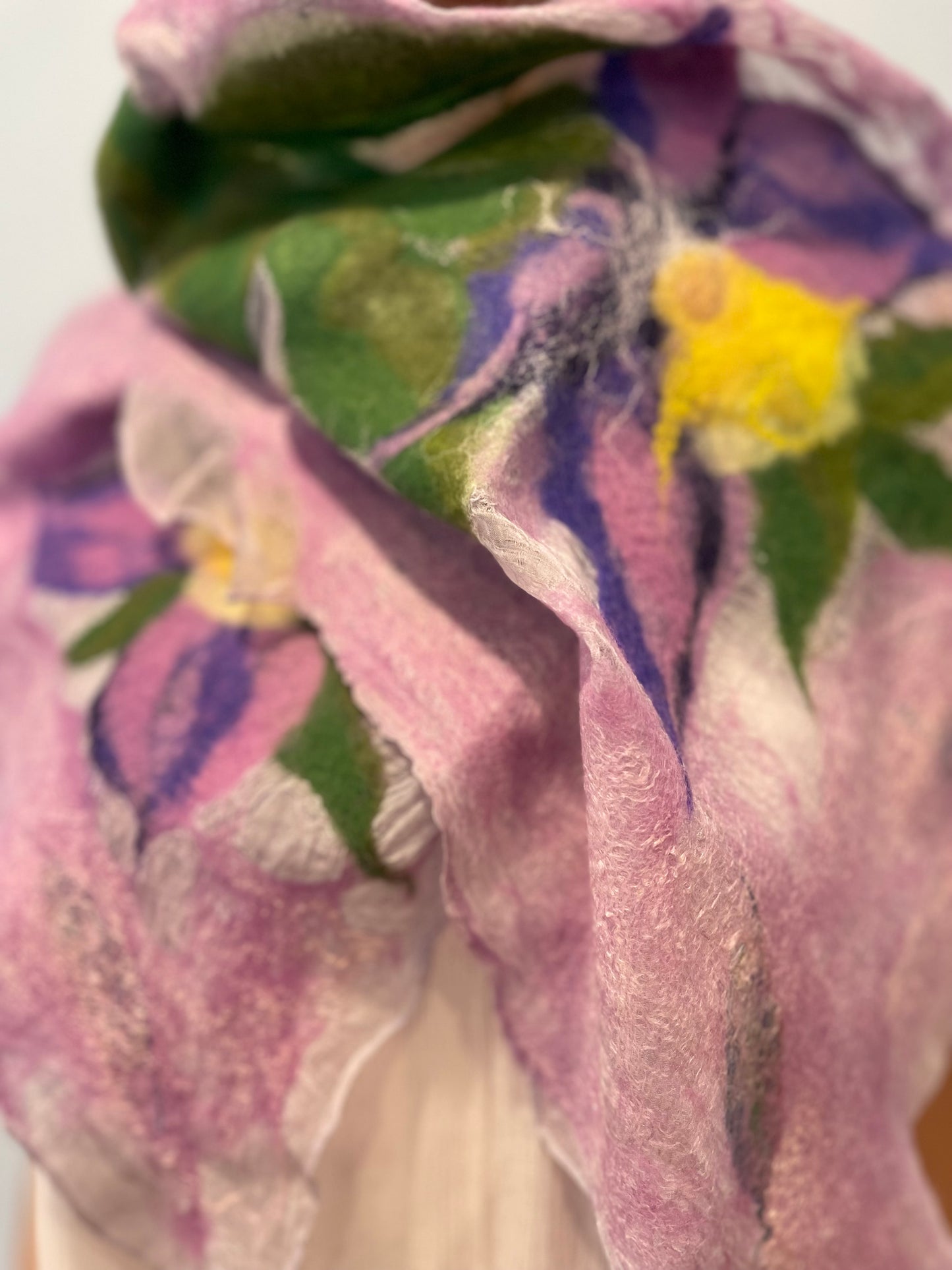 100% Natural Handmade Nuno Felted Silk Scarf,Shawl. Size 46”/14