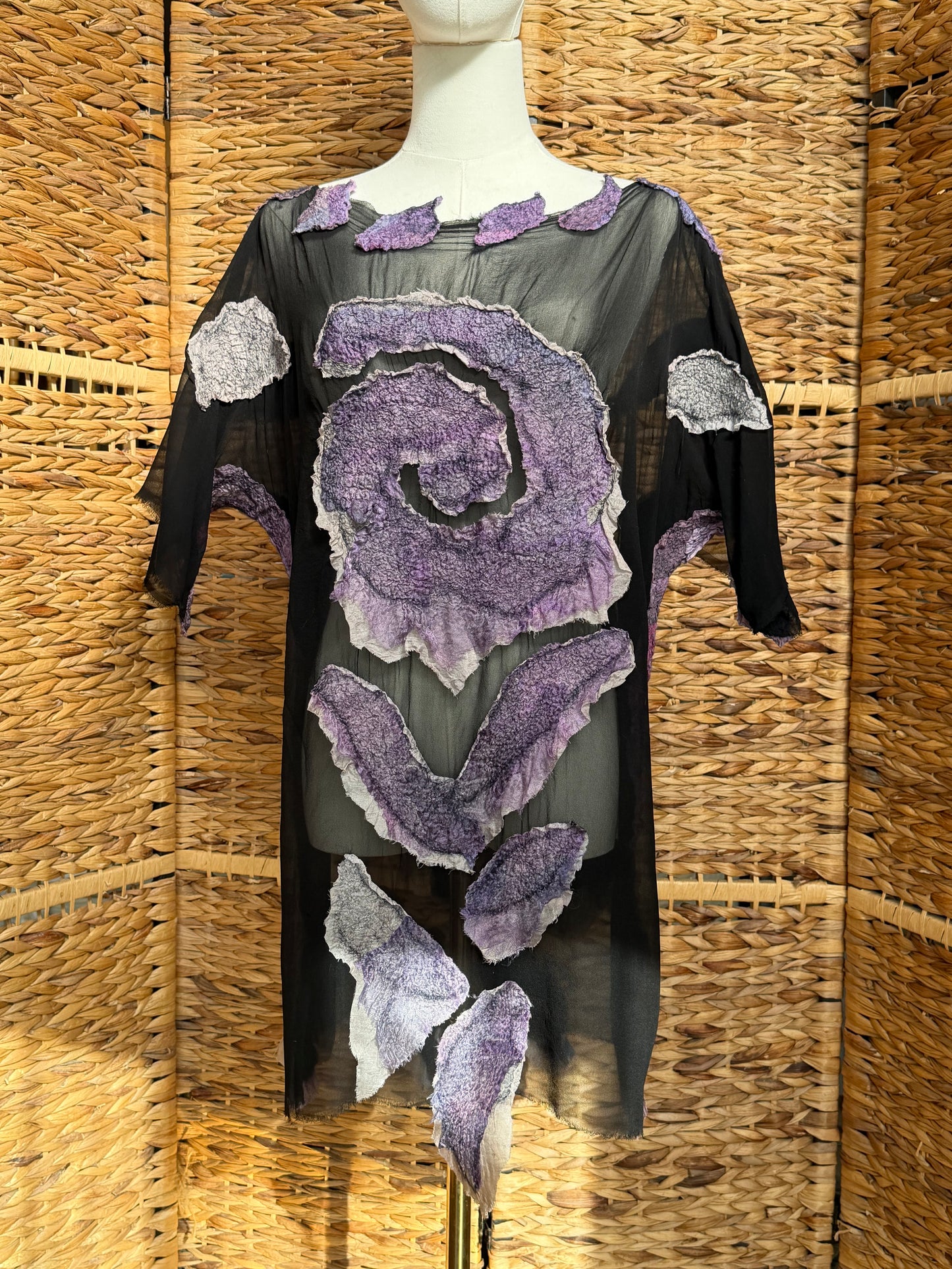 100% natural Handmade Nuno Felted Silk Merino Wool Bamboo Linen Tunic Top Vest Eco-Friendly Gauze Blouse One Size S-L