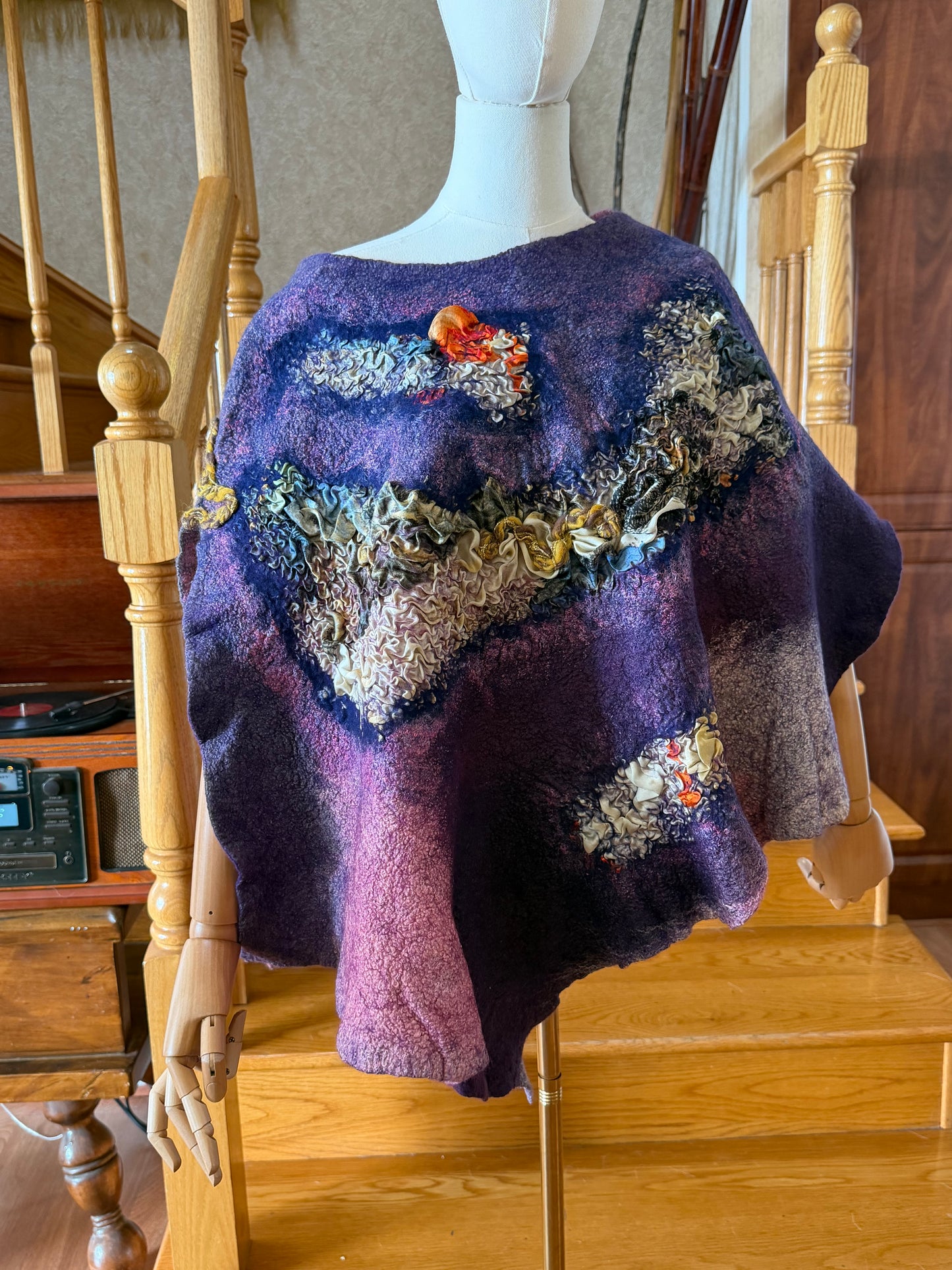 Merino wool and silk poncho top one size S-XL