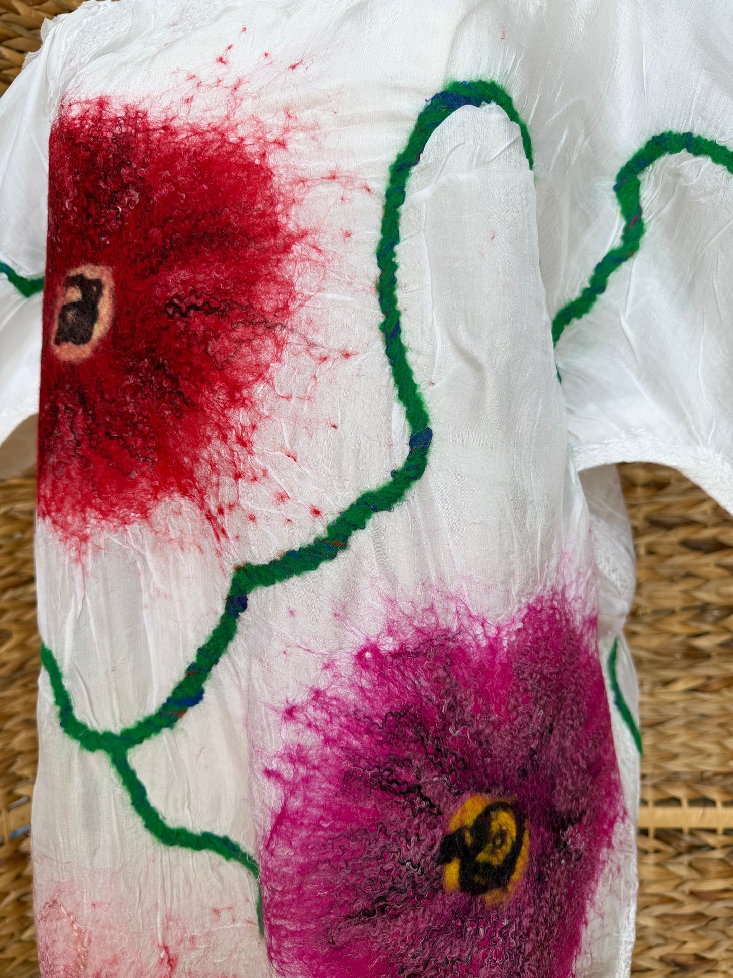 100% Natural Handmade Nuno Felted Silk Merino Wool Linen Bamboo Tunic Vest Eco-Friendly Gauze Blouse One Size S-M