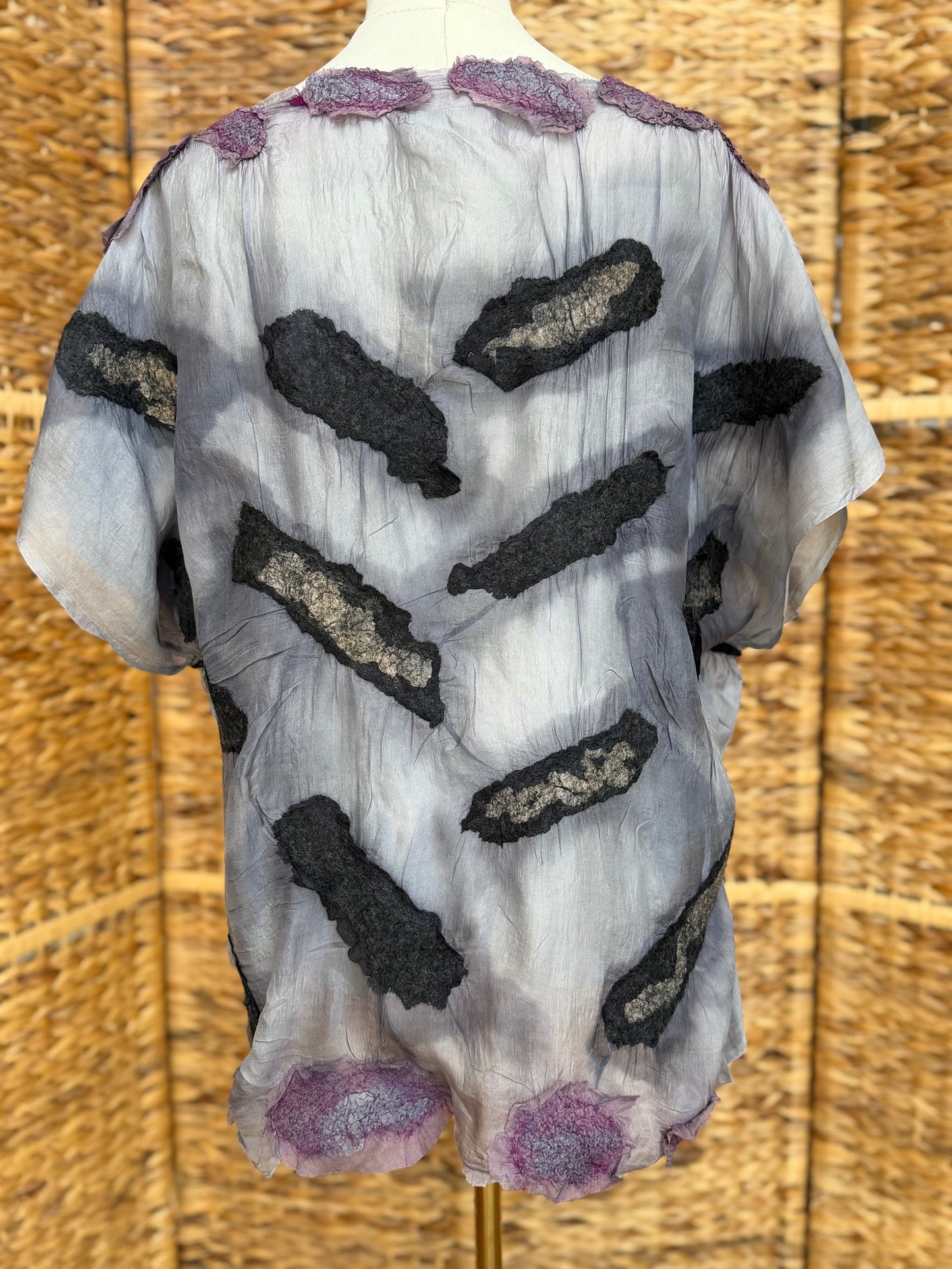 100% Natural Handmade Nuno Felted Silk Merino Wool Linen Bamboo Tunic Vest Eco-Friendly Gauze Blouse One Size S-L