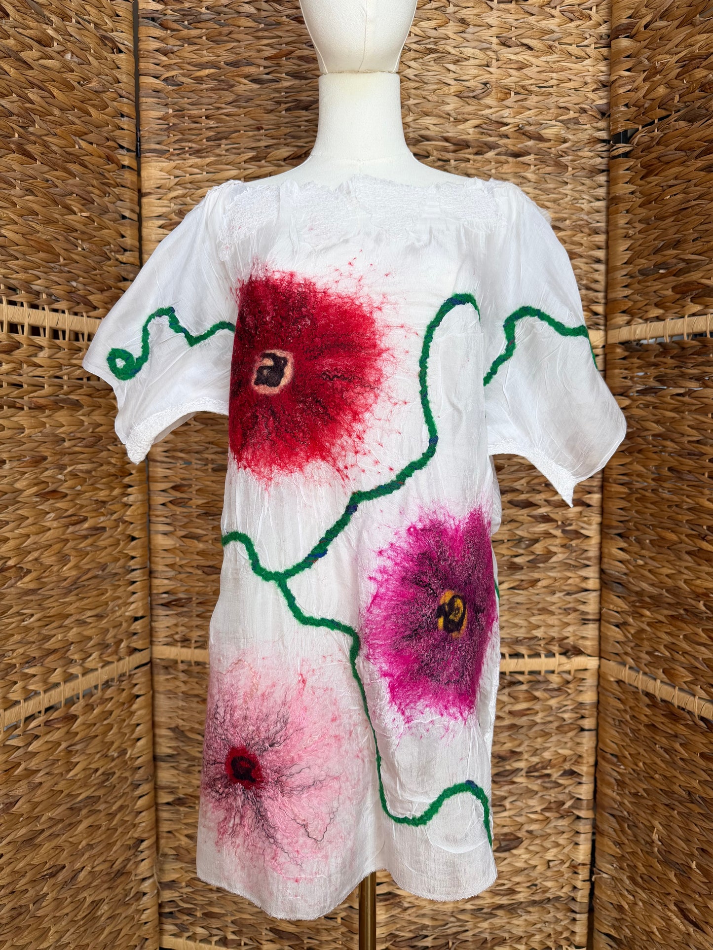 100% Natural Handmade Nuno Felted Silk Merino Wool Linen Bamboo Tunic Vest Eco-Friendly Gauze Blouse One Size S-M
