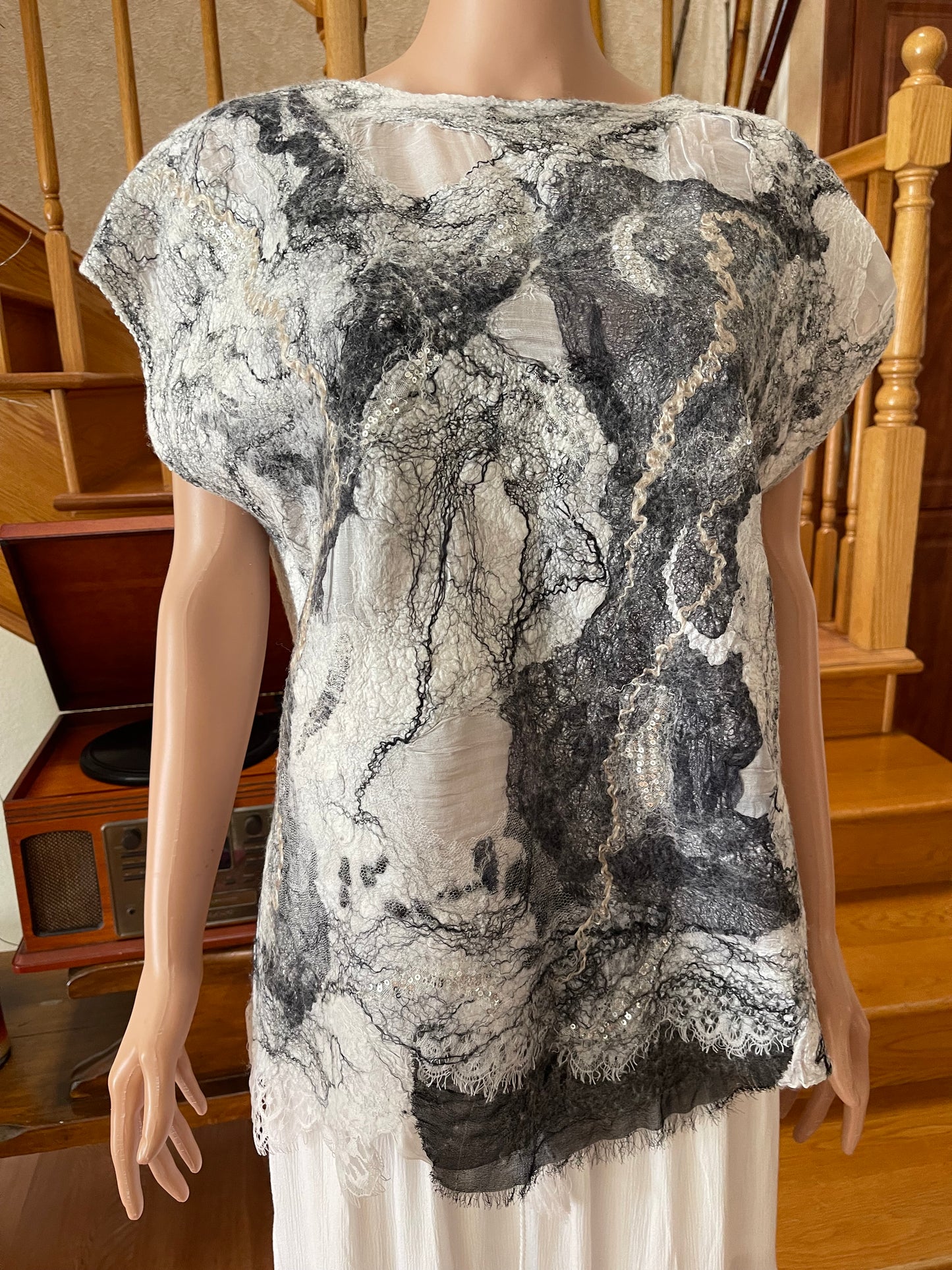 100% Natural Silk Wool Eco-Fashion Top Handmade Nuno Felt Vest Eco Friendly Blouse lightweight Gauze Silk Shirt Women Clothing Garment S-L