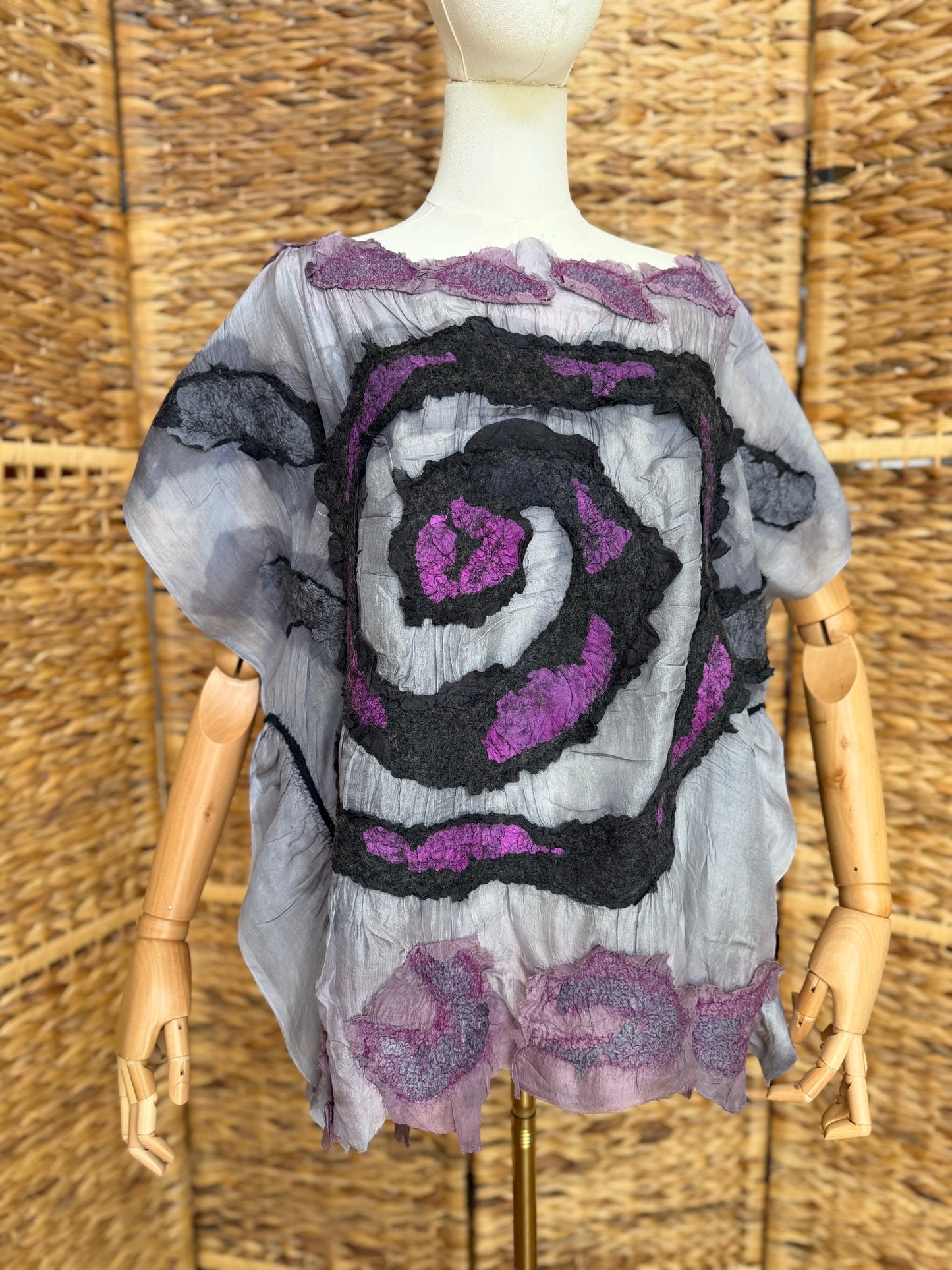100% Natural Handmade Nuno Felted Silk Merino Wool Linen Bamboo Tunic Vest Eco-Friendly Gauze Blouse One Size S-L
