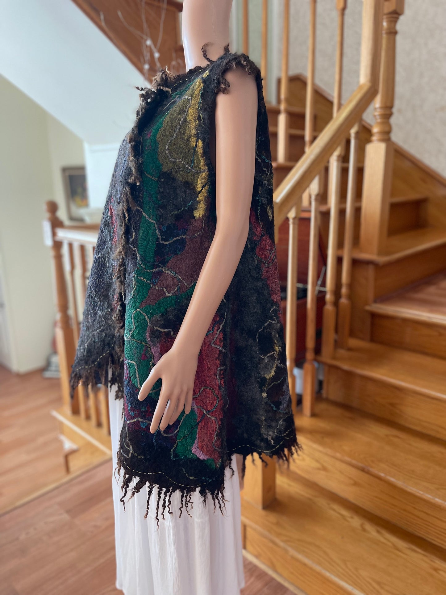 100% Natural Wool Silk Vest Eco-Fashion Top Handmade Nuno felt Wrap Eco Friendly Jacket Bohemian Style Waistcoat Cardigan One Size S-XL