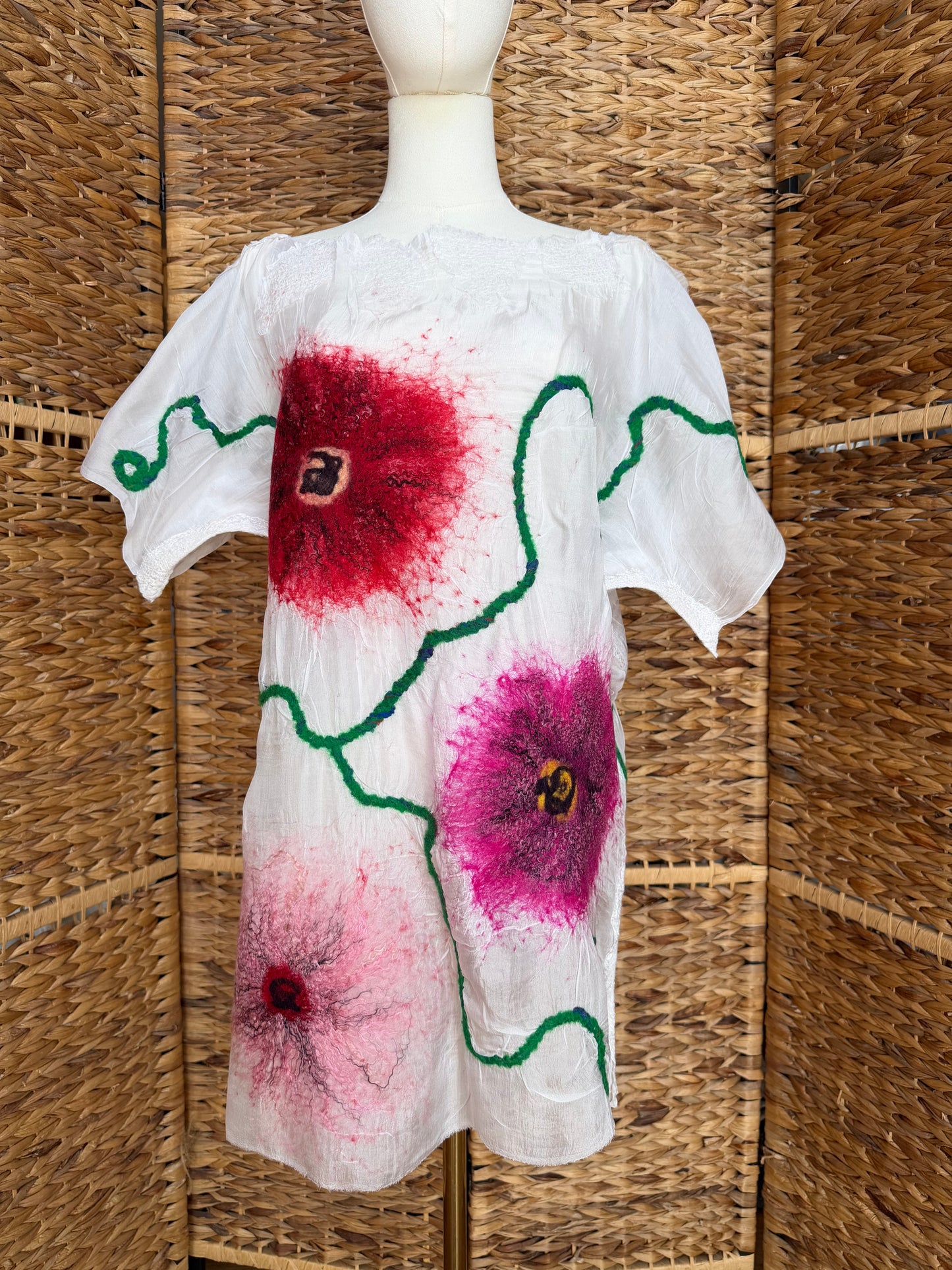 100% Natural Handmade Nuno Felted Silk Merino Wool Linen Bamboo Tunic Vest Eco-Friendly Gauze Blouse One Size S-M