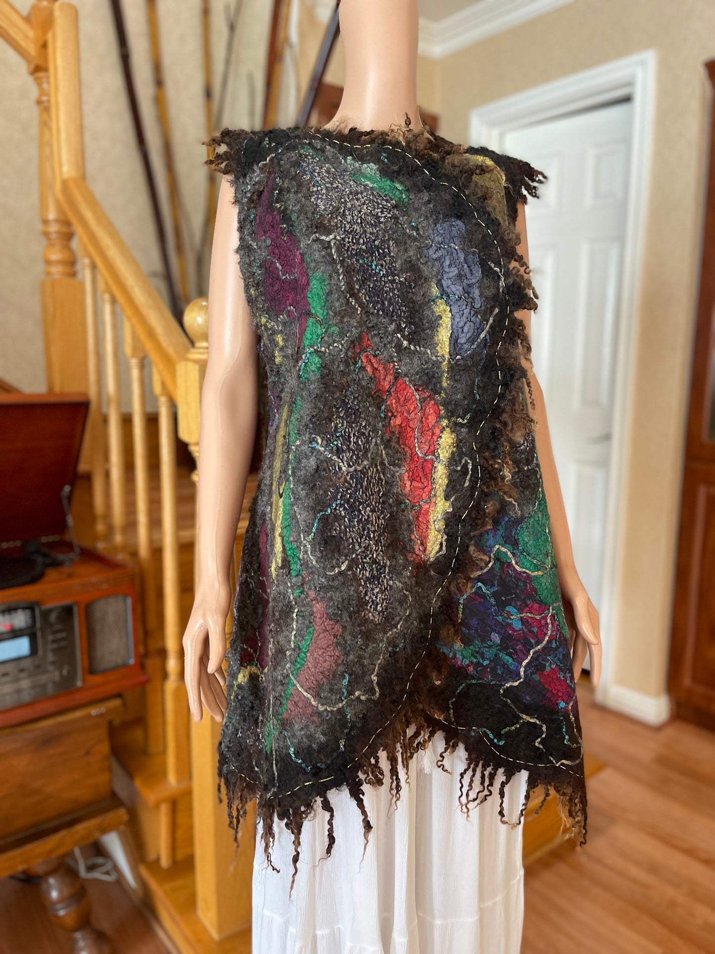 100% Natural Wool Silk Vest Eco-Fashion Top Handmade Nuno felt Wrap Eco Friendly Jacket Bohemian Style Waistcoat Cardigan One Size S-XL