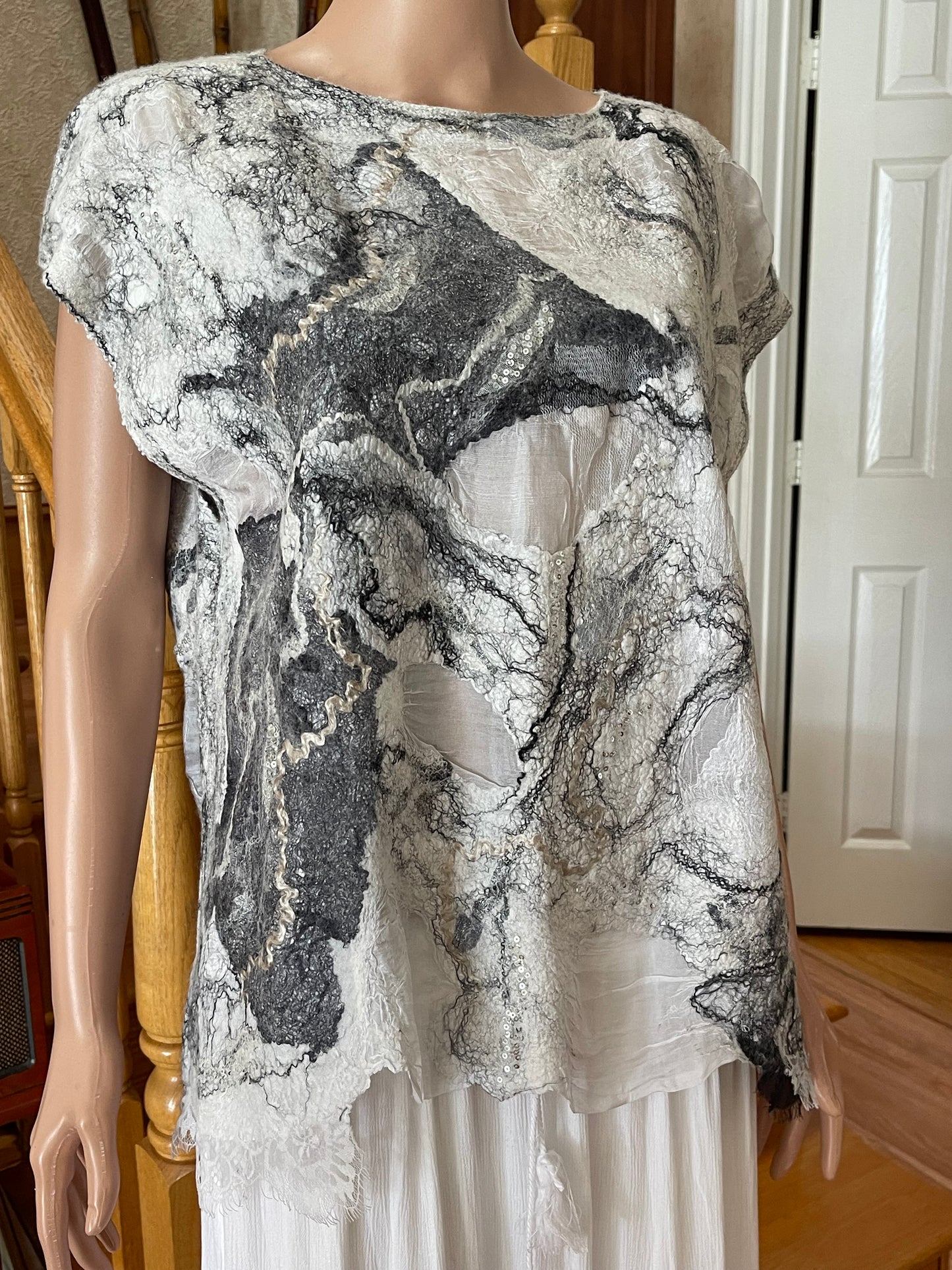 100% Natural Silk Wool Eco-Fashion Top Handmade Nuno Felt Vest Eco Friendly Blouse lightweight Gauze Silk Shirt Women Clothing Garment S-L