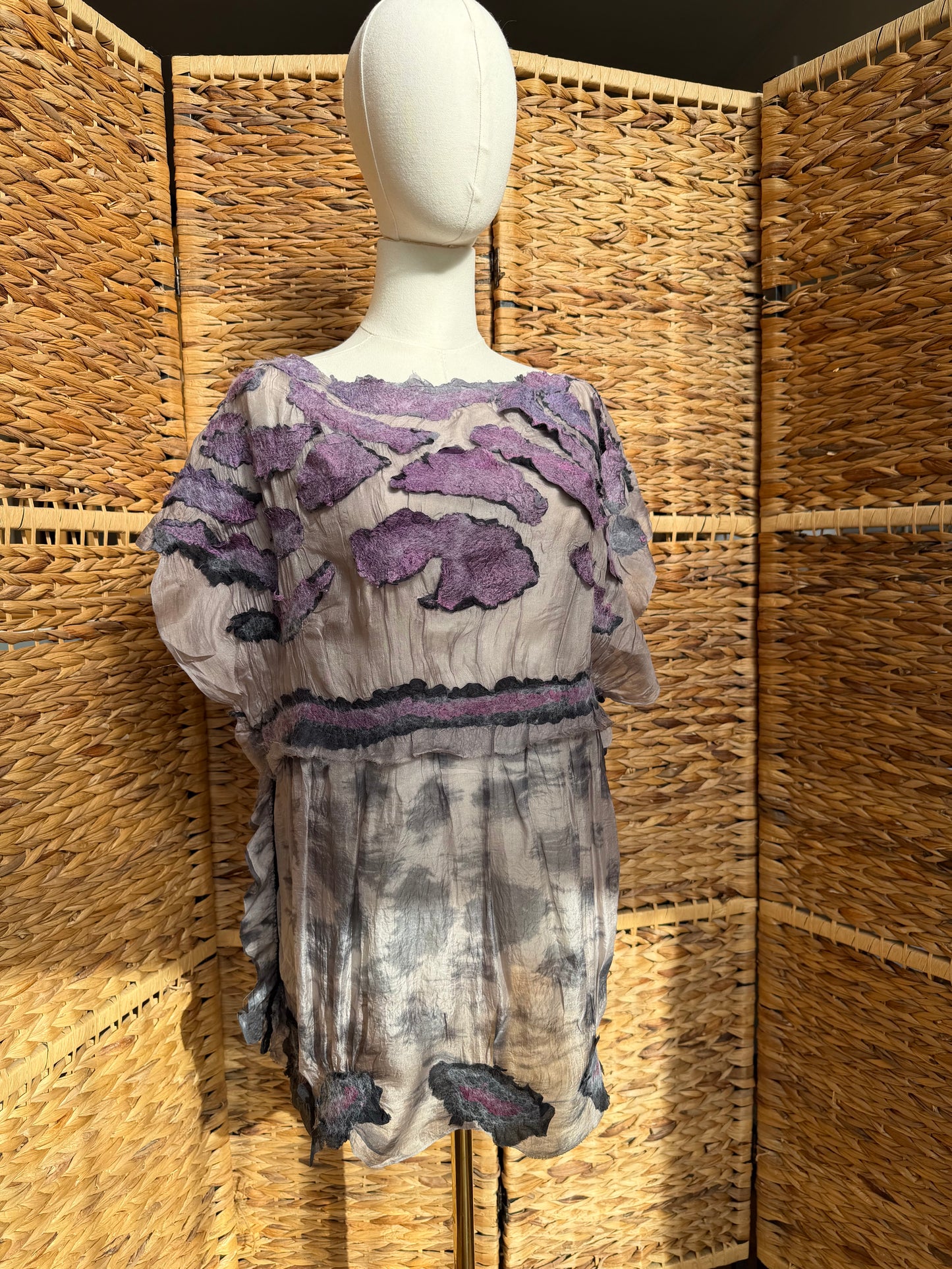 100% Natural Handmade Nuno Felted Silk Merino Wool Linen Bamboo Tunic Vest Eco-Friendly Gauze Blouse One Size S-M