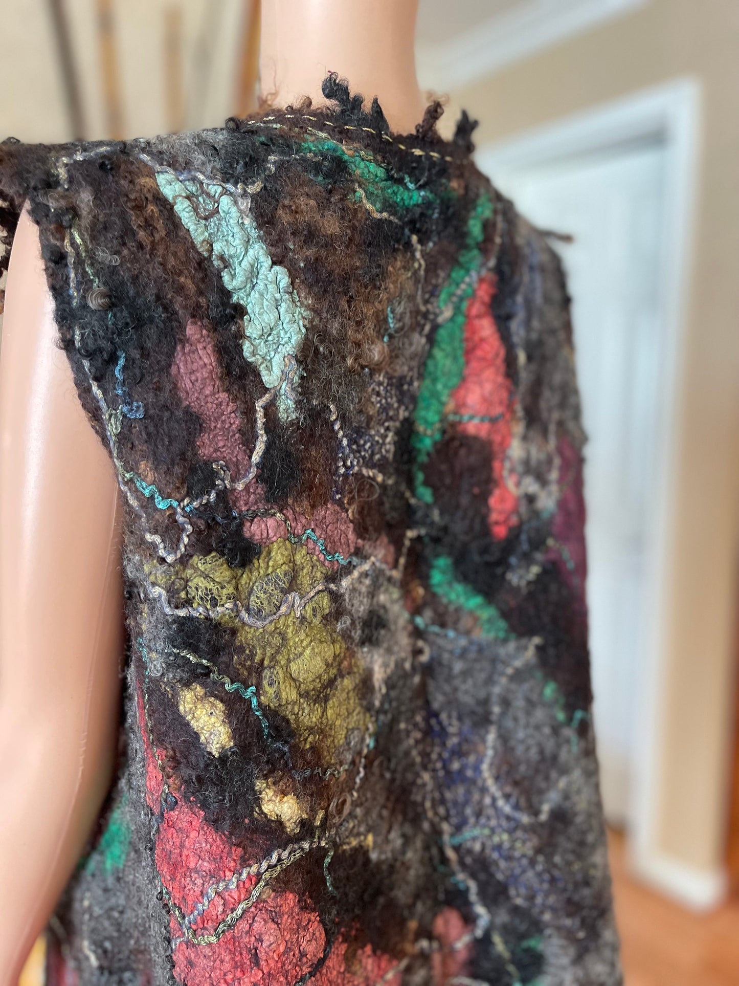 100% Natural Wool Silk Vest Eco-Fashion Top Handmade Nuno felt Wrap Eco Friendly Jacket Bohemian Style Waistcoat Cardigan One Size S-XL