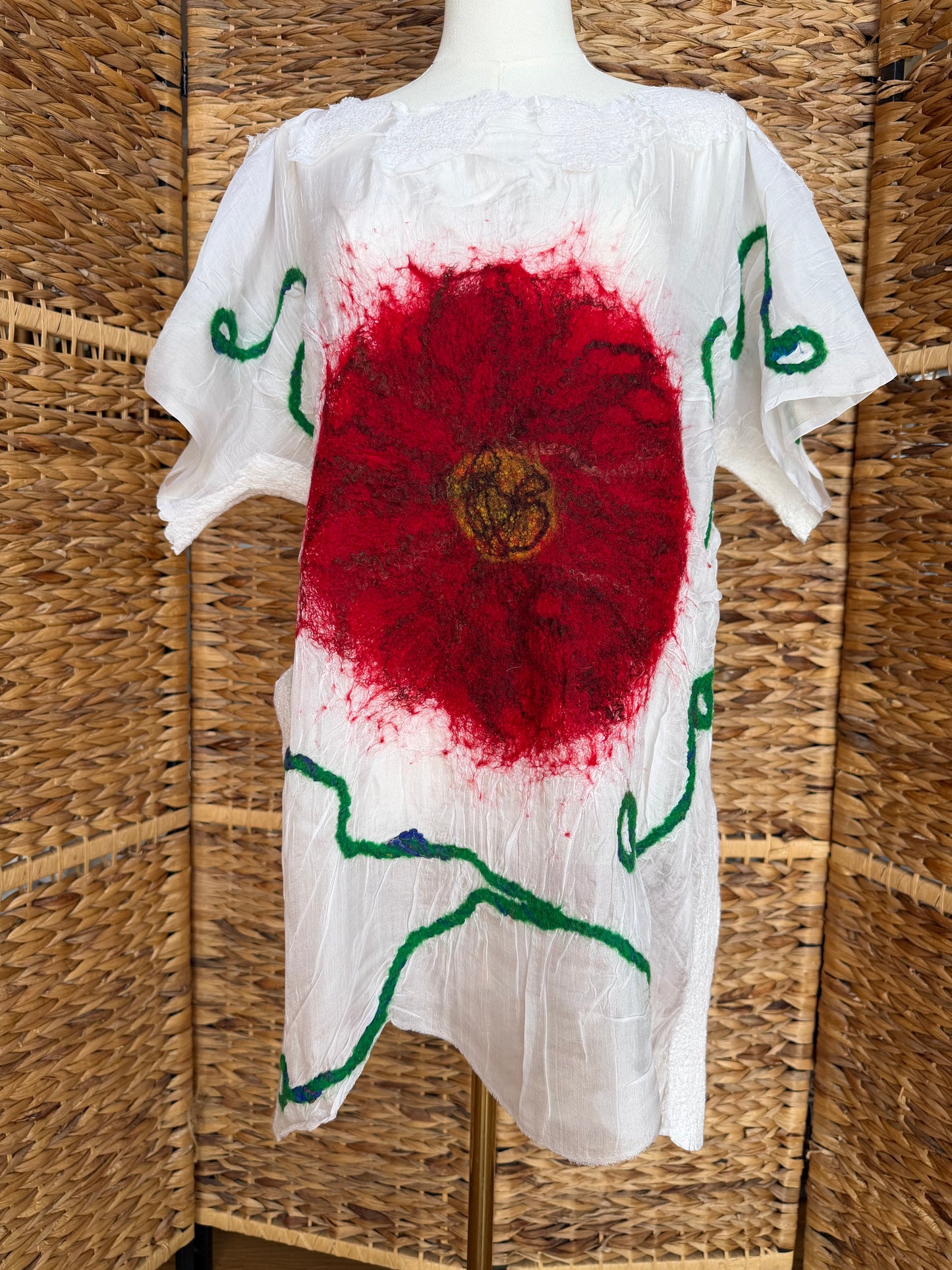 100% Natural Handmade Nuno Felted Silk Merino Wool Linen Bamboo Tunic Vest Eco-Friendly Gauze Blouse One Size S-M