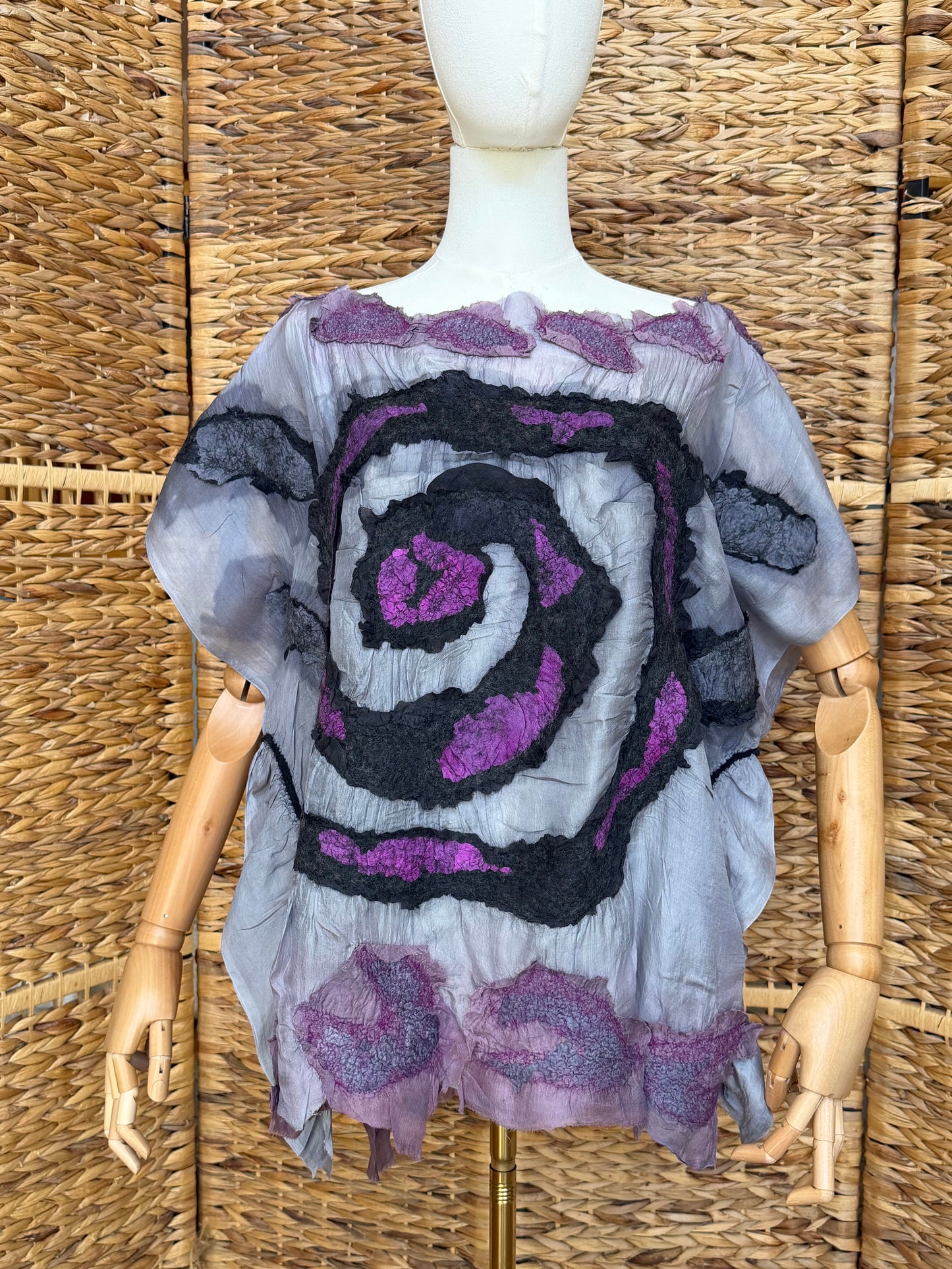 100% Natural Handmade Nuno Felted Silk Merino Wool Linen Bamboo Tunic Vest Eco-Friendly Gauze Blouse One Size S-L