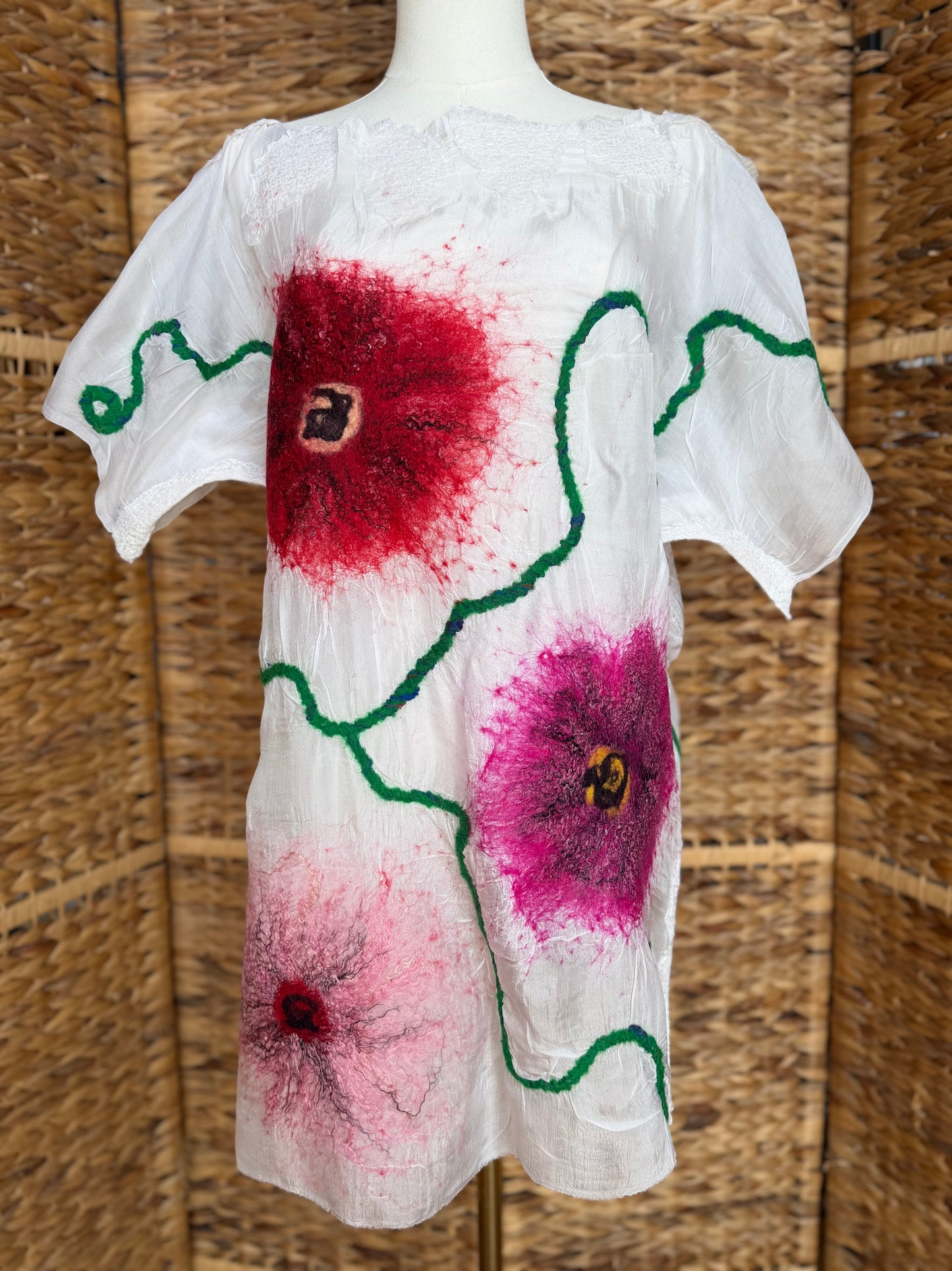 100% Natural Handmade Nuno Felted Silk Merino Wool Linen Bamboo Tunic Vest Eco-Friendly Gauze Blouse One Size S-M