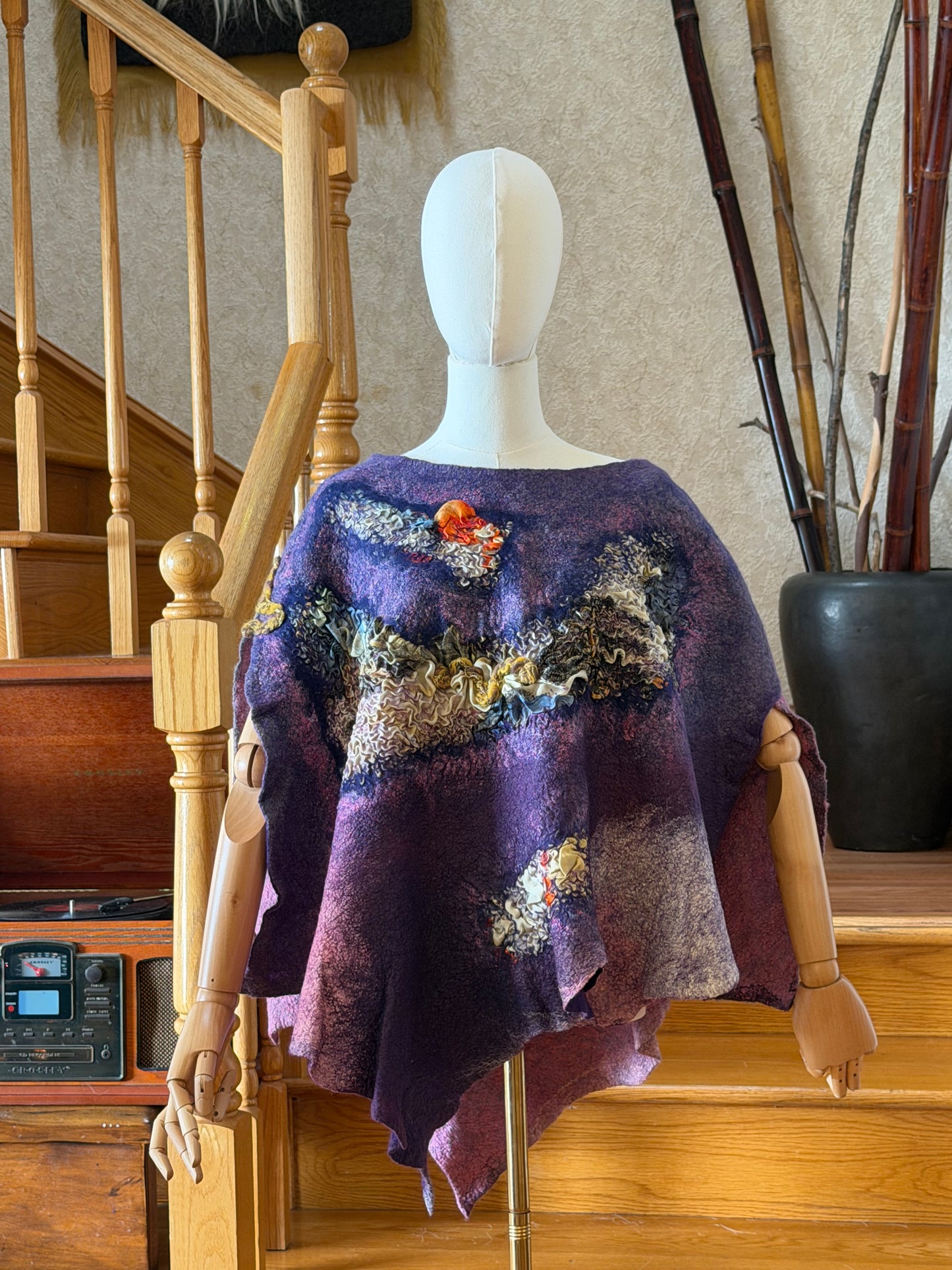 Merino wool and silk poncho top one size S-XL