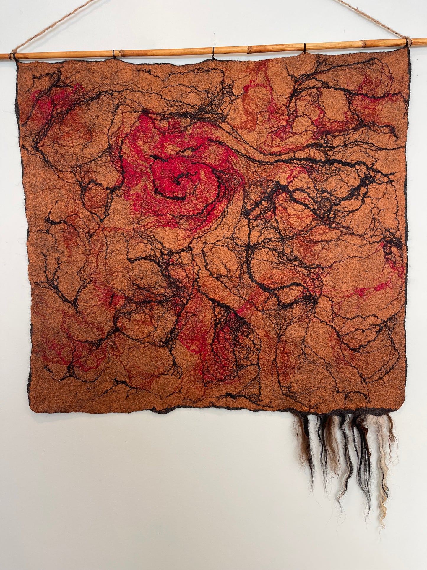 100% natural wool felted wall art hanging/home  decor“ The Desert Rose ”. Size 25”/28”” .Natural merino wool and other natural fibers