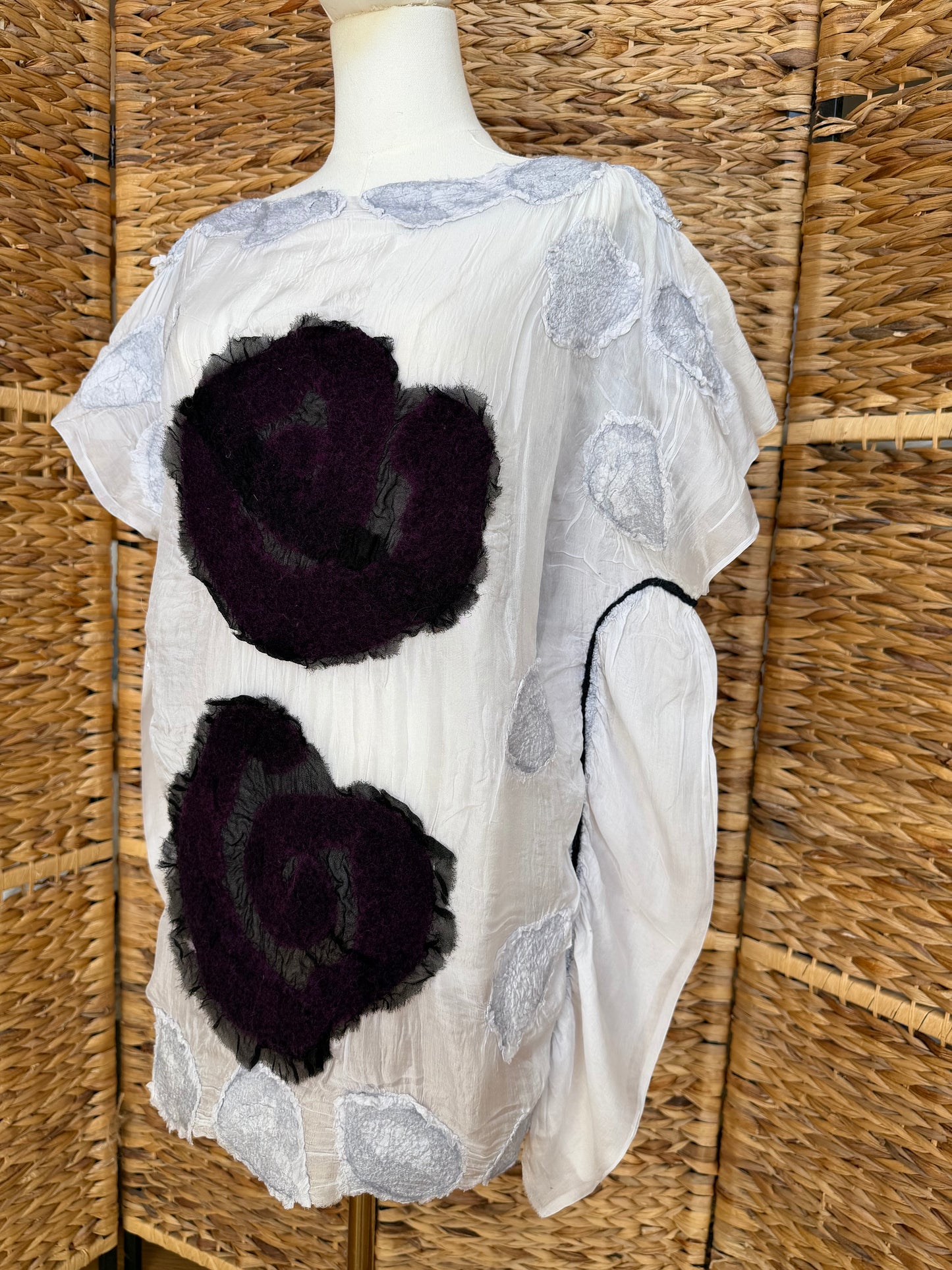 100% Natural Handmade Nuno Felted Silk Merino Wool Linen Bamboo Tunic Vest Eco-Friendly Gauze Blouse One Size S-L