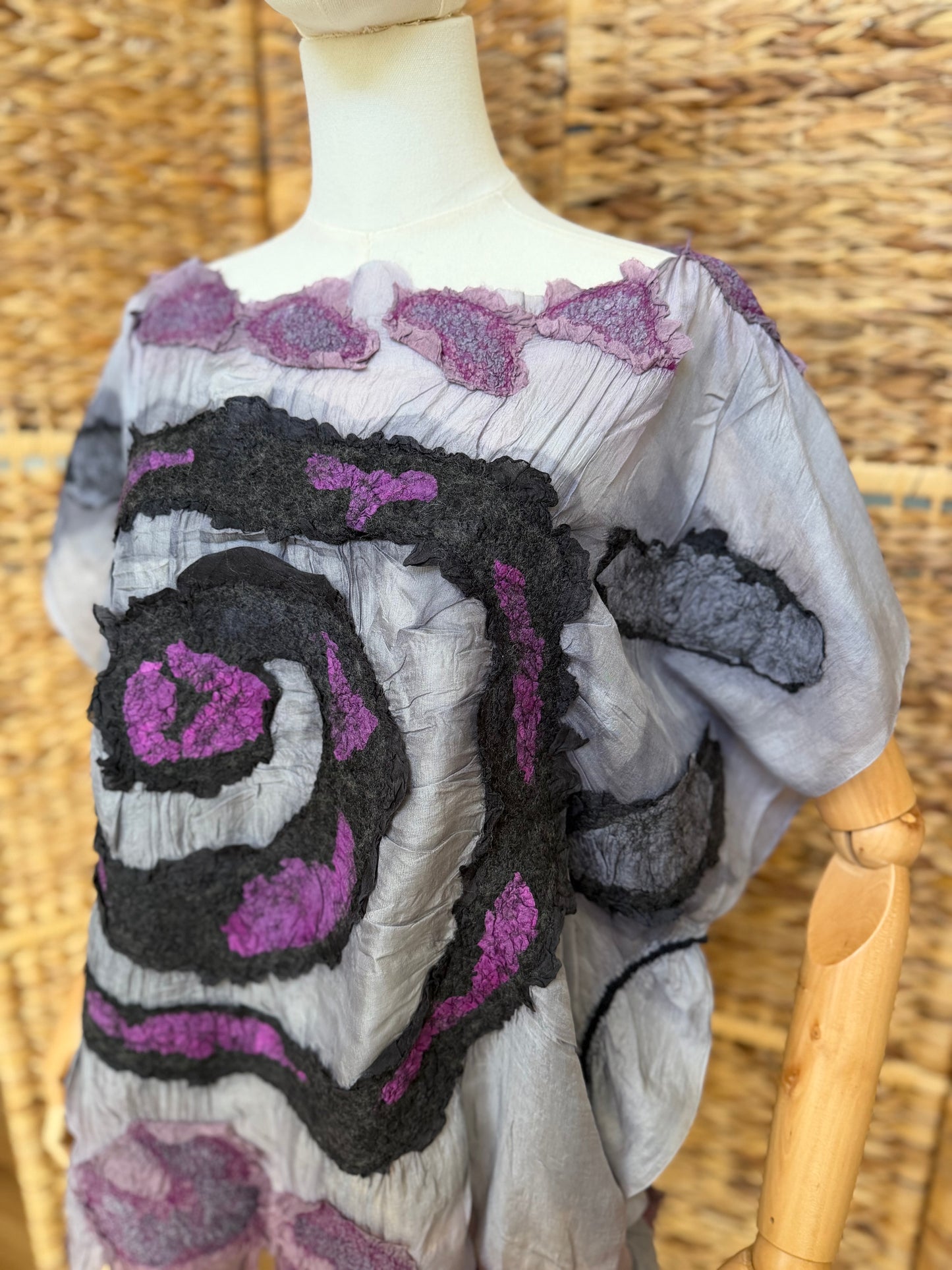 100% Natural Handmade Nuno Felted Silk Merino Wool Linen Bamboo Tunic Vest Eco-Friendly Gauze Blouse One Size S-L
