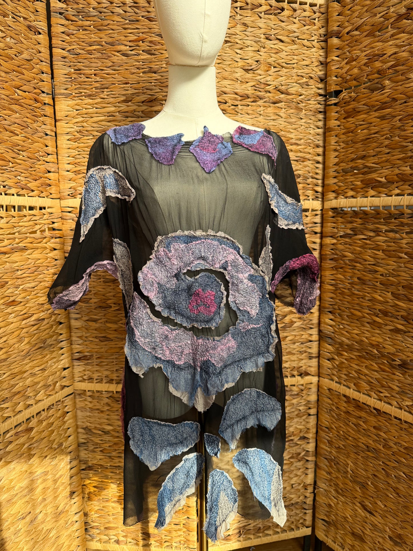 100% natural Handmade Nuno Felted Silk Merino Wool Bamboo Linen Tunic Top Vest Eco-Friendly Gauze Blouse One Size S-L