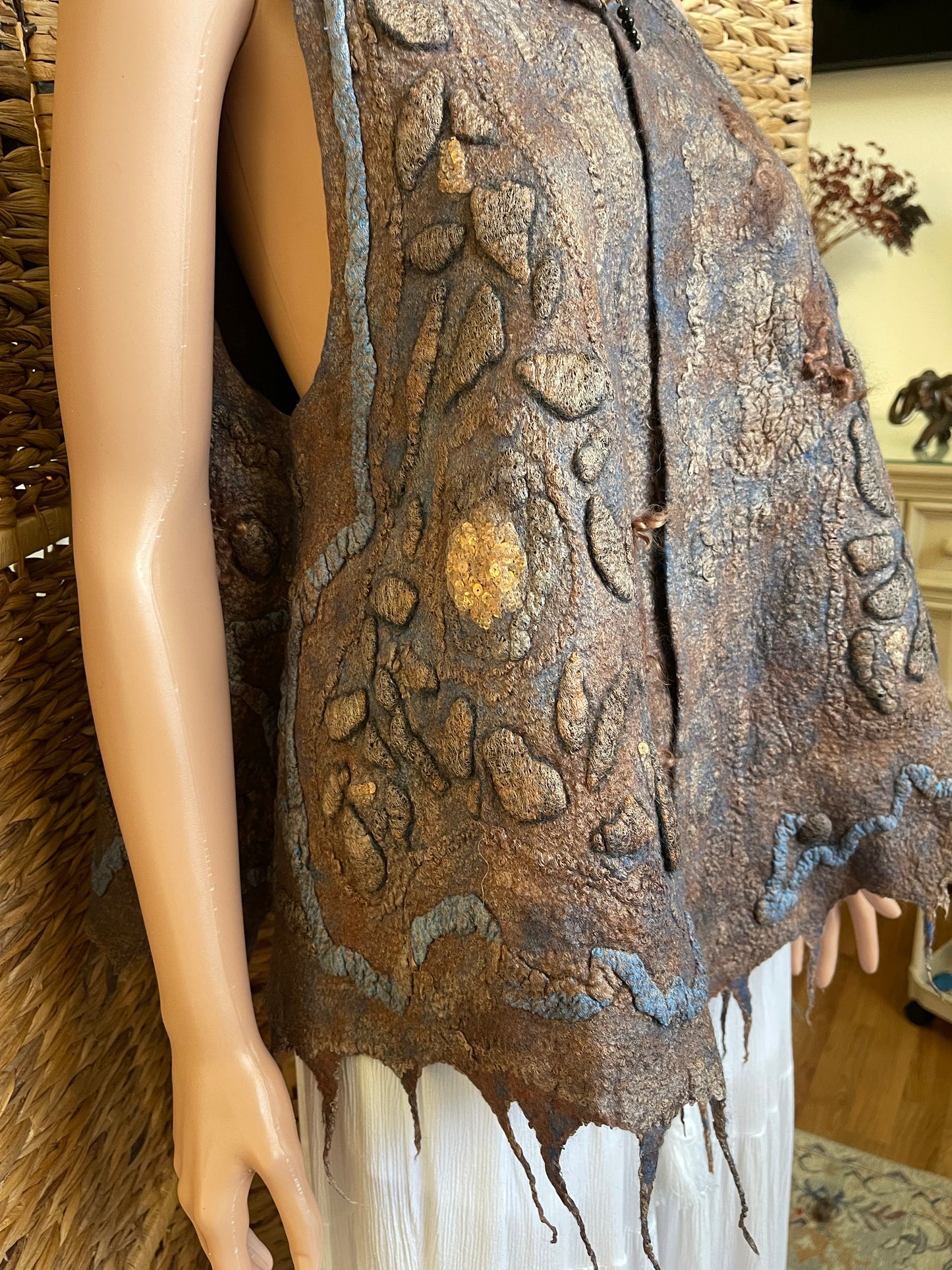 Natural Wool Silk Vest Eco-Fashion Top Handmade Nuno felt Wrap  Wearable  Eco Friendly Bohemian Style Waistcoat Top Sustainable Clothing