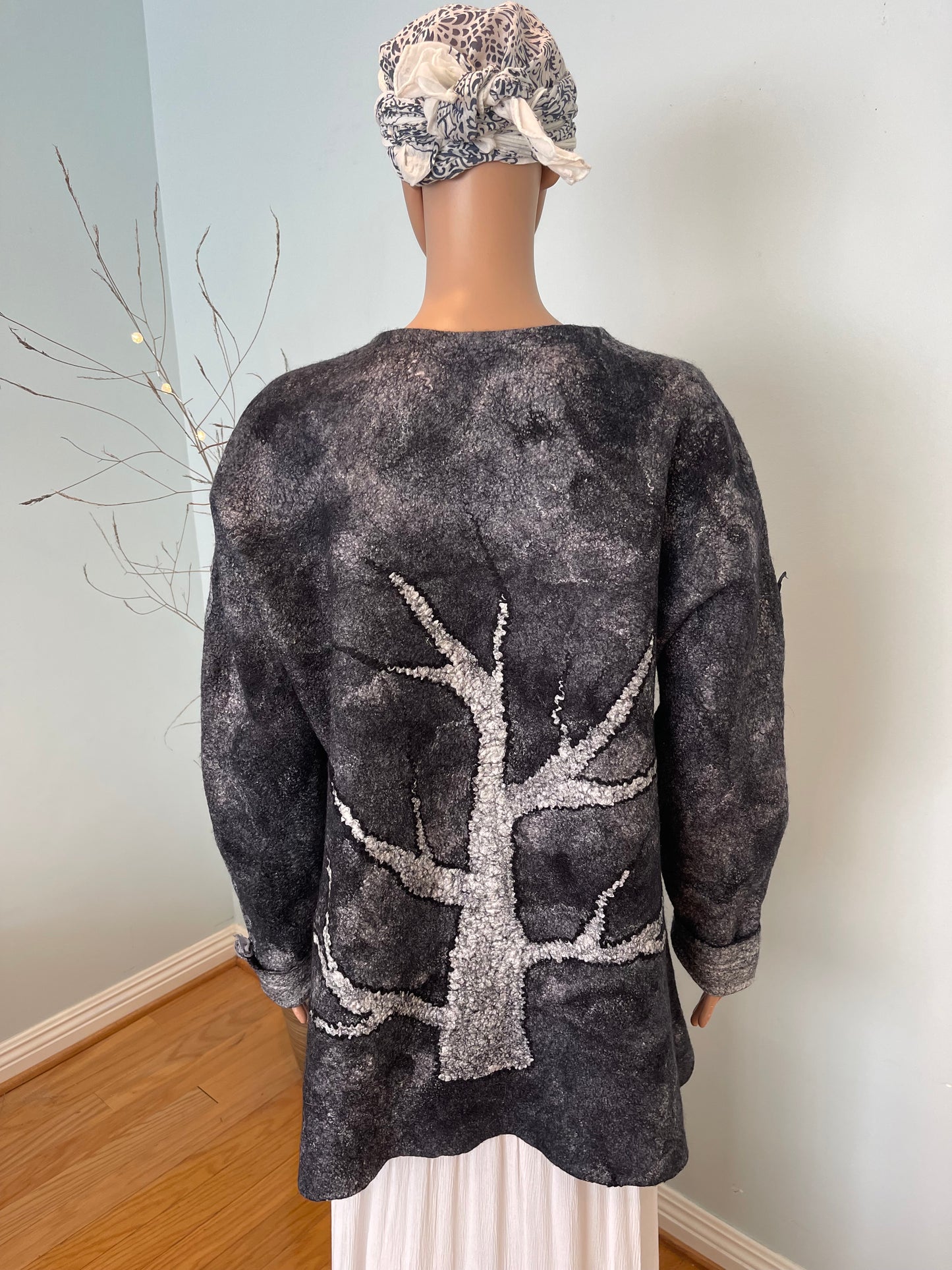 100% Natural Fibers Eco-Fashion Handmade Nuno Felted Silk Wool Eco Friendly Wearable Art Sweater Top Tunic Blouse Sweatshirt  One Size S-XL