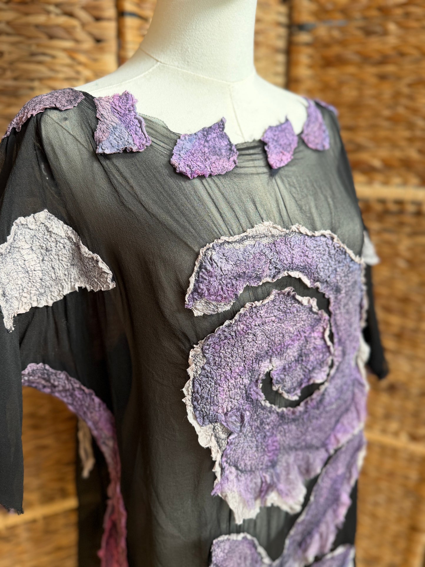 100% natural Handmade Nuno Felted Silk Merino Wool Bamboo Linen Tunic Top Vest Eco-Friendly Gauze Blouse One Size S-L