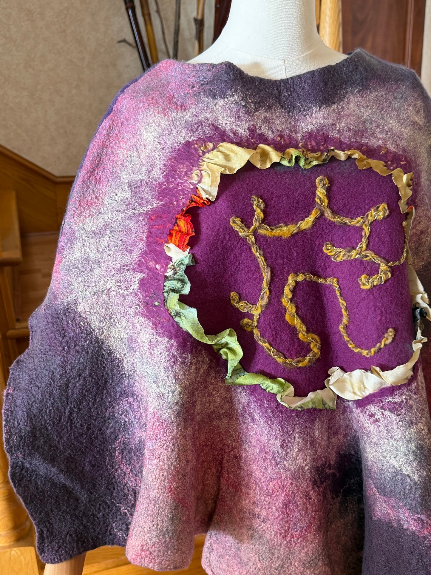 Merino wool and silk poncho top one size S-XL