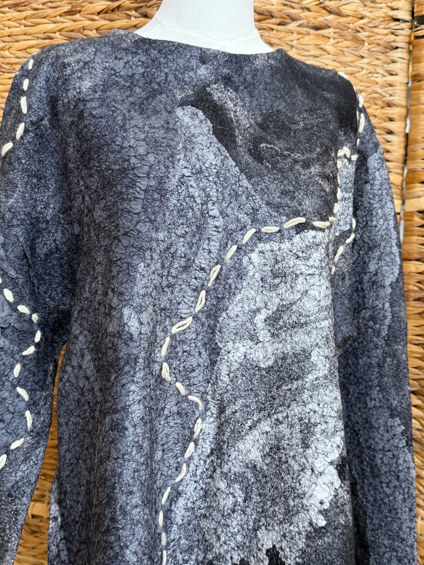 100% Natural Fibers Eco-Fashion Handmade Nuno Felted Silk Wool Eco Friendly Wearable Art Sweater Top Tunic Blouse Sweatshirt  One Size S-XL