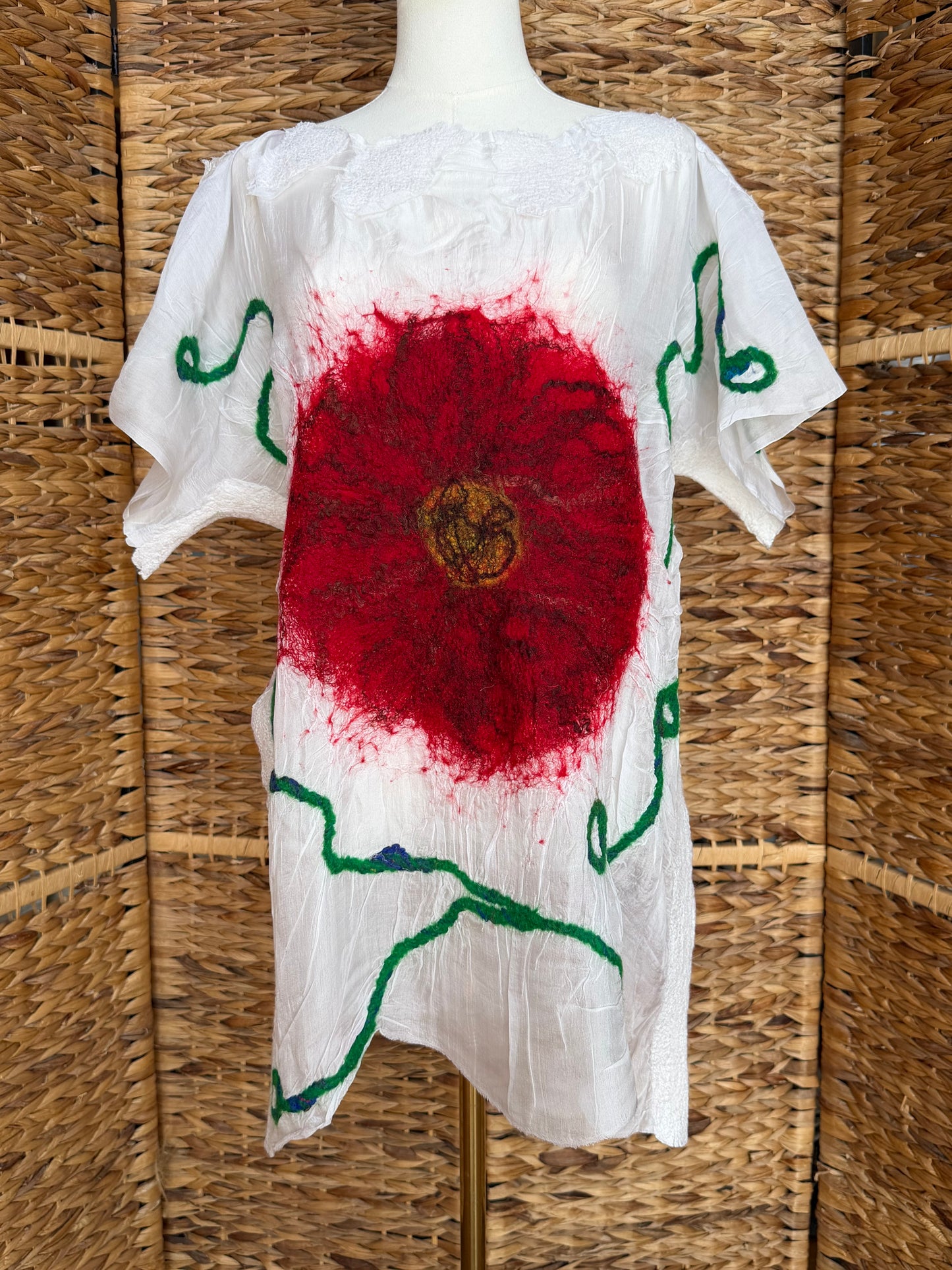 100% Natural Handmade Nuno Felted Silk Merino Wool Linen Bamboo Tunic Vest Eco-Friendly Gauze Blouse One Size S-M