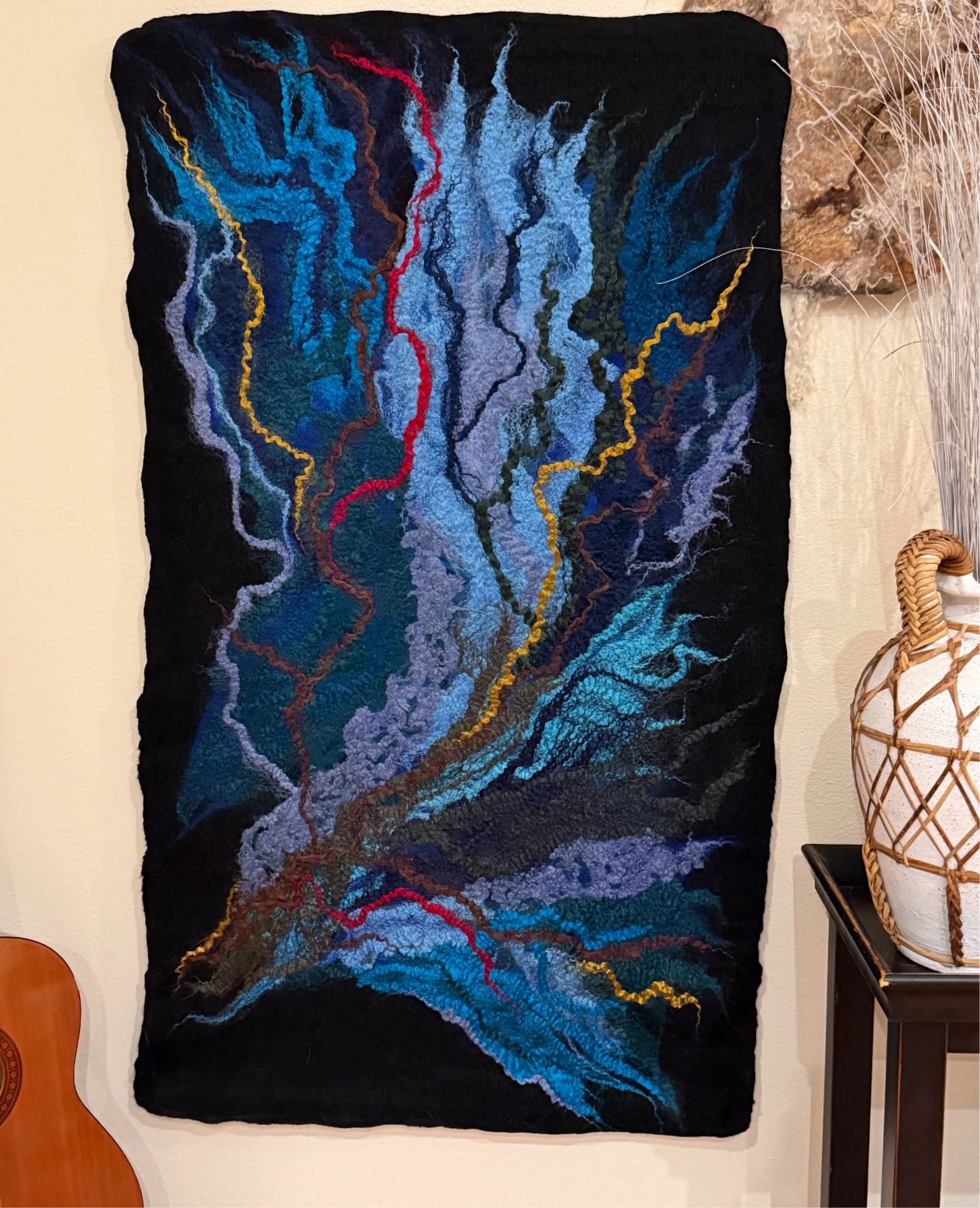 Nuno Felted Wool Wall Art: Boho Tapestry, Eco-Friendly Home Decor