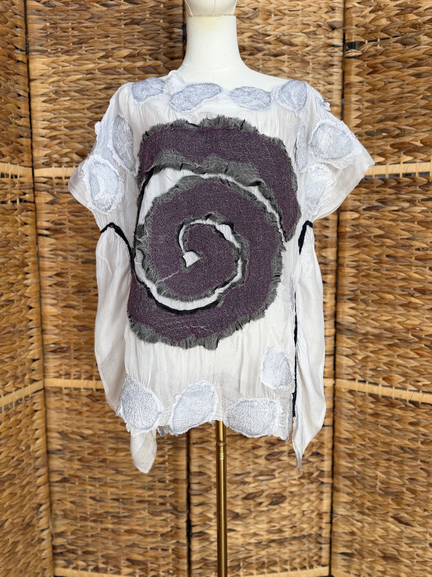 100% Natural Handmade Nuno Felted Silk Merino Wool Linen Bamboo Tunic Vest Eco-Friendly Gauze Blouse One Size S-L