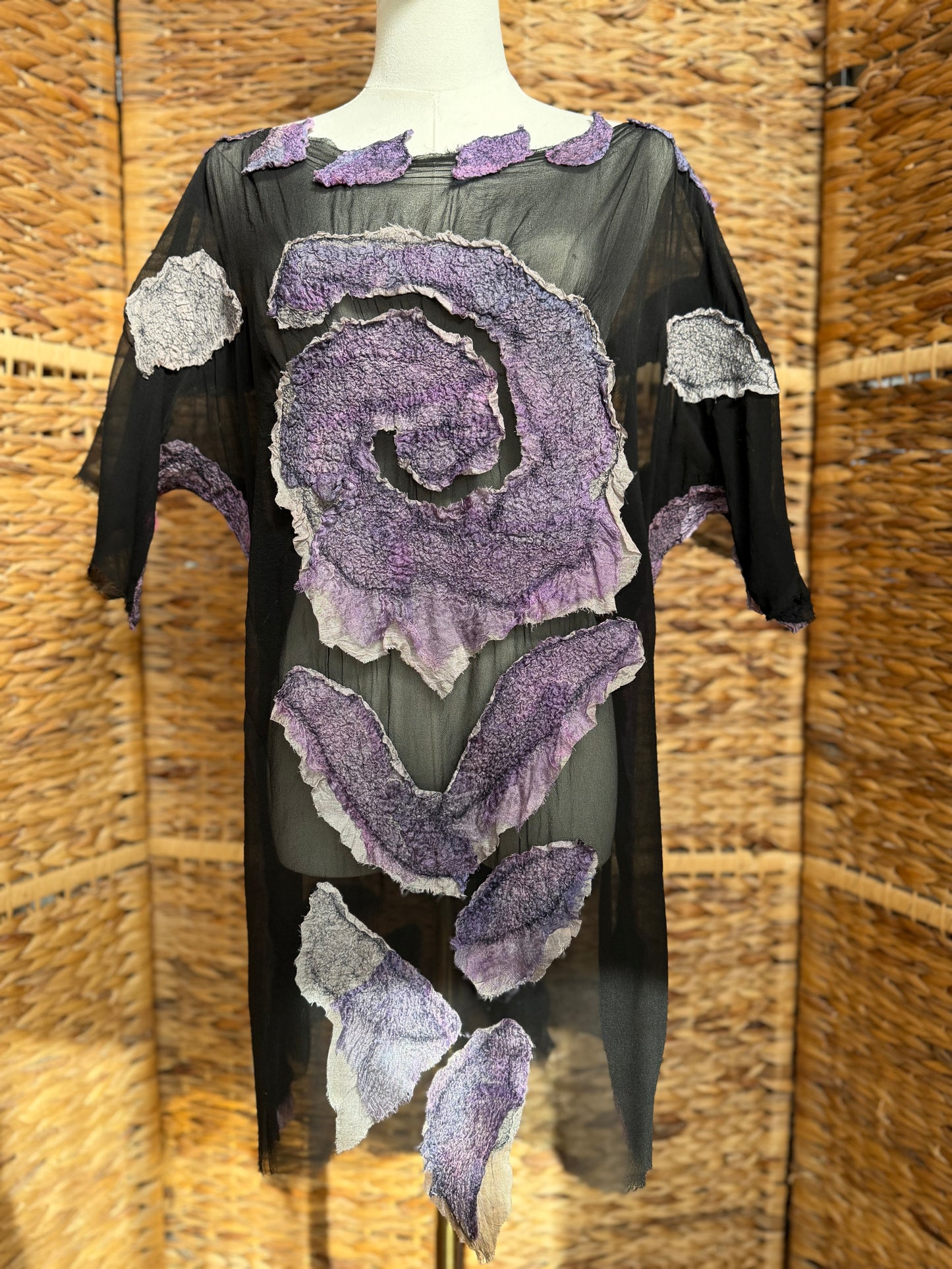 100% natural Handmade Nuno Felted Silk Merino Wool Bamboo Linen Tunic Top Vest Eco-Friendly Gauze Blouse One Size S-L