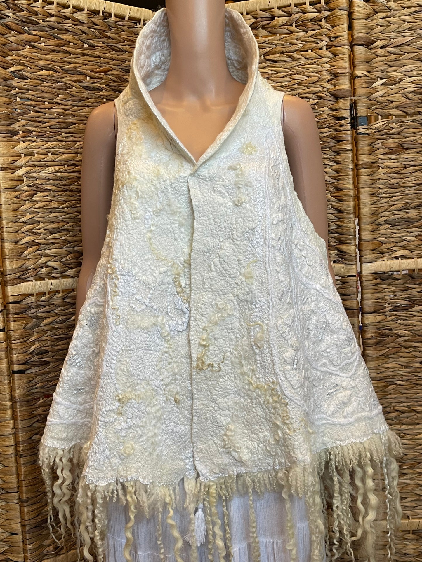 Natural Wool Silk Vest Eco-Fashion Top Handmade Nuno felt Wrap  Wearable  Eco Friendly Bohemian Style Waistcoat Top Sustainable Clothing