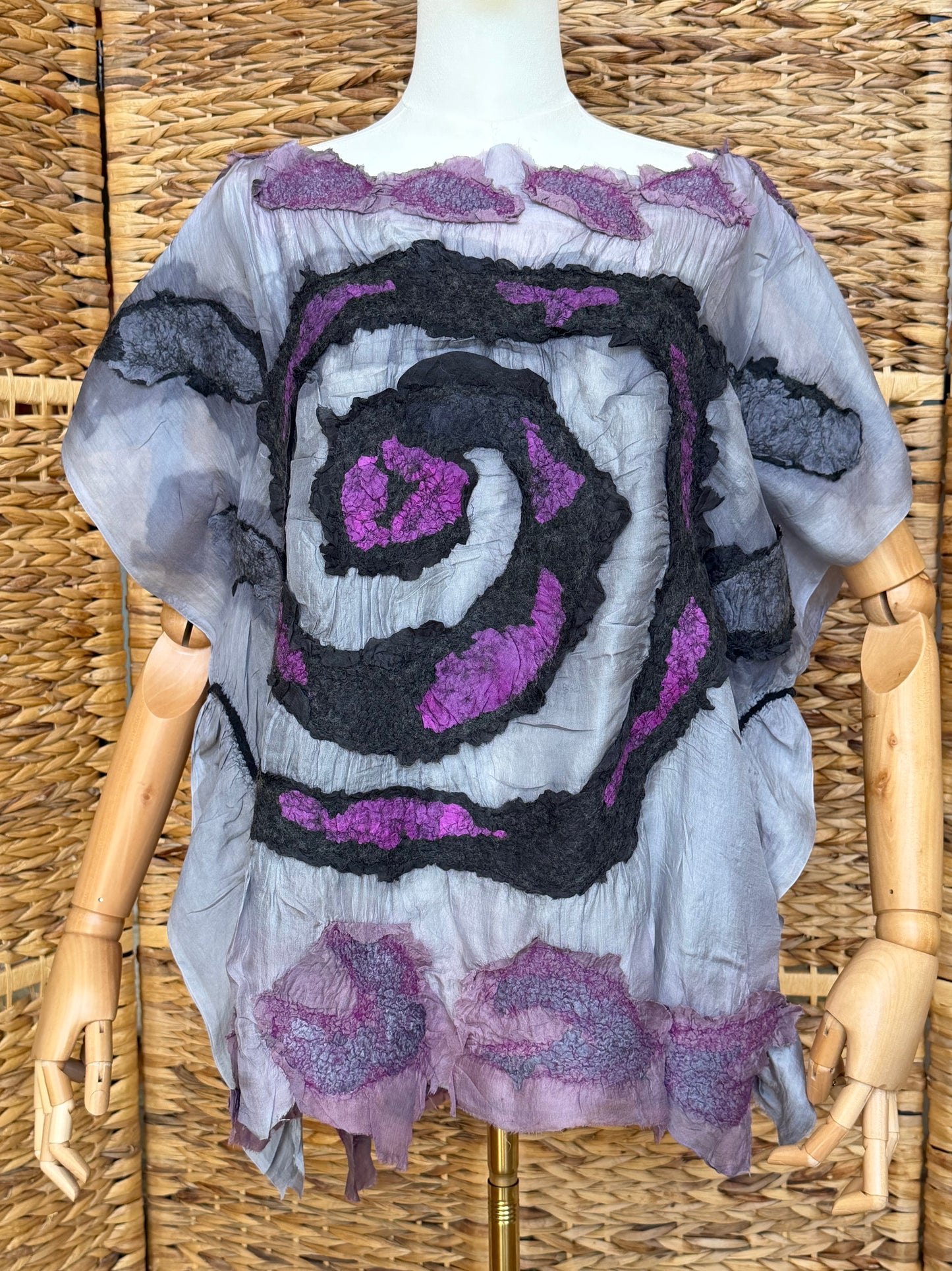 100% Natural Handmade Nuno Felted Silk Merino Wool Linen Bamboo Tunic Vest Eco-Friendly Gauze Blouse One Size S-L