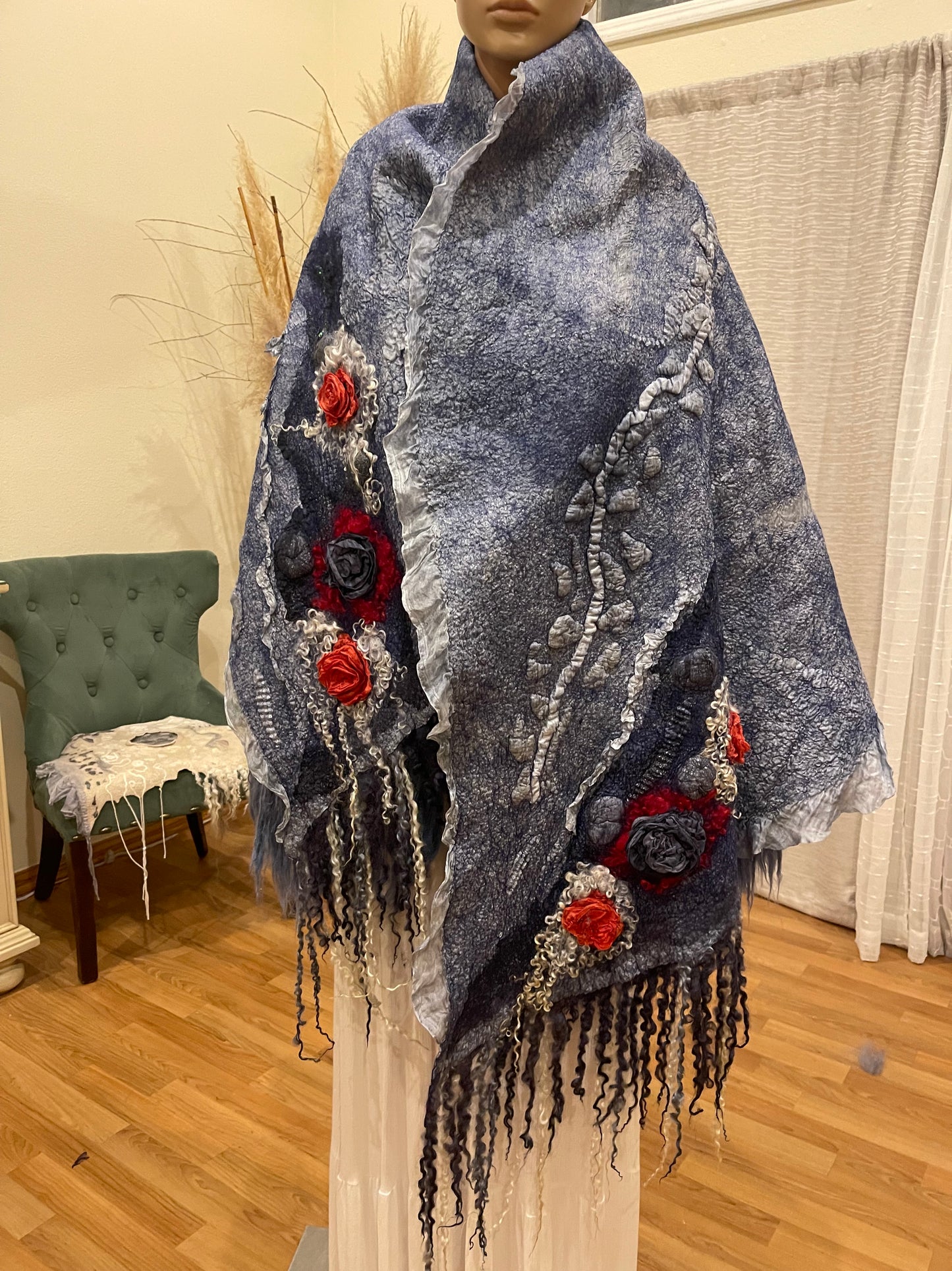 100% Natural Fibers Eco-Fashion Handmade Nuno Felted Eco Friendly Wool/Cotton/Silk Scarf Shawl Ascot Boa Kerchief Neckwear Wrapping  Poncho