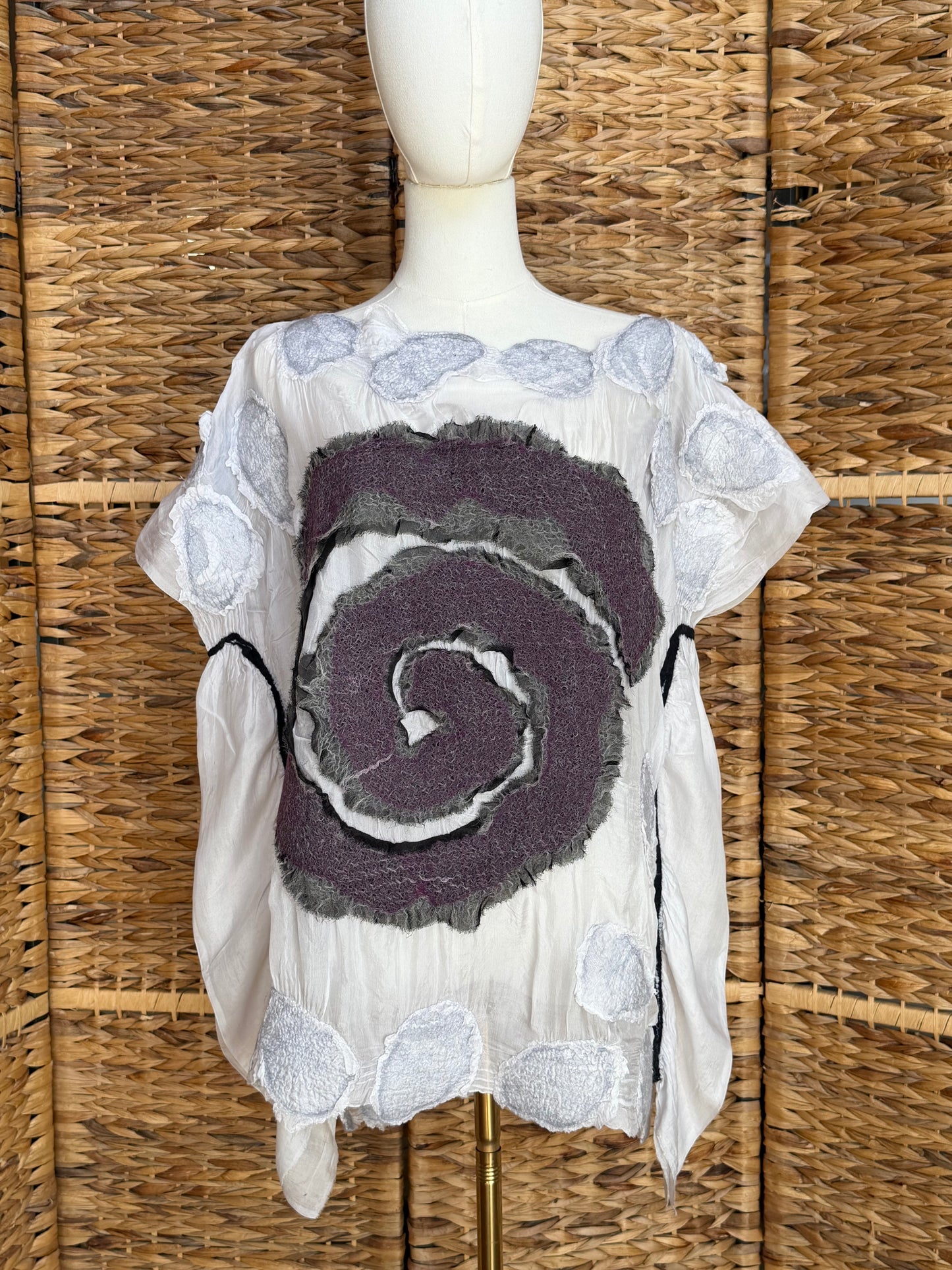 100% Natural Handmade Nuno Felted Silk Merino Wool Linen Bamboo Tunic Vest Eco-Friendly Gauze Blouse One Size S-L