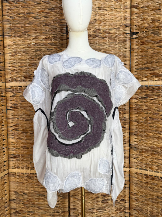 100% Natural Handmade Nuno Felted Silk Merino Wool Linen Bamboo Tunic Vest Eco-Friendly Gauze Blouse One Size S-L