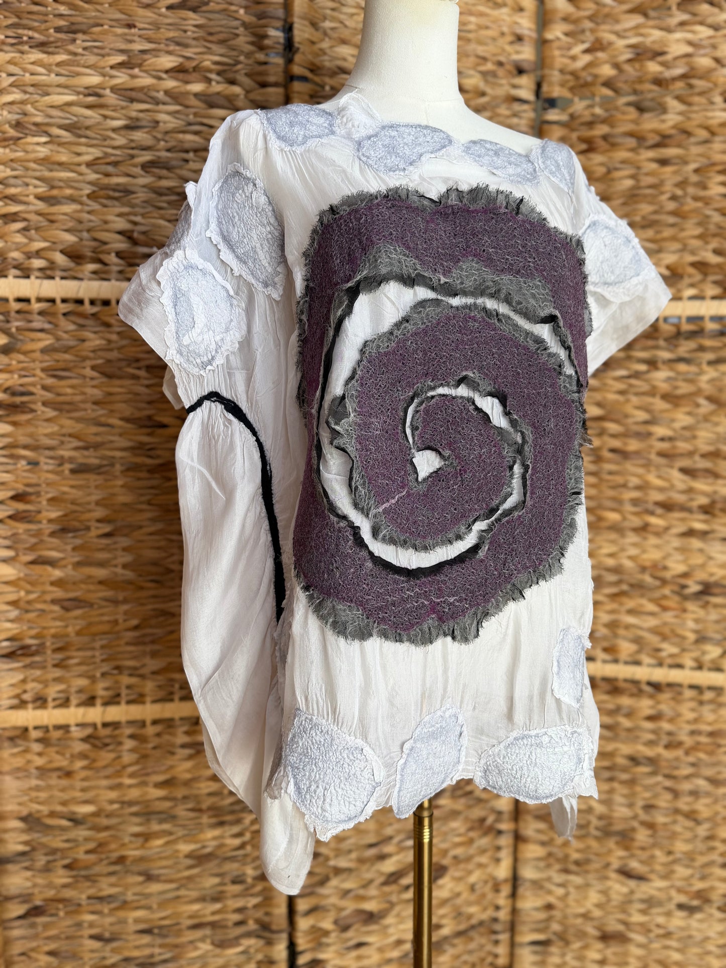 100% Natural Handmade Nuno Felted Silk Merino Wool Linen Bamboo Tunic Vest Eco-Friendly Gauze Blouse One Size S-L