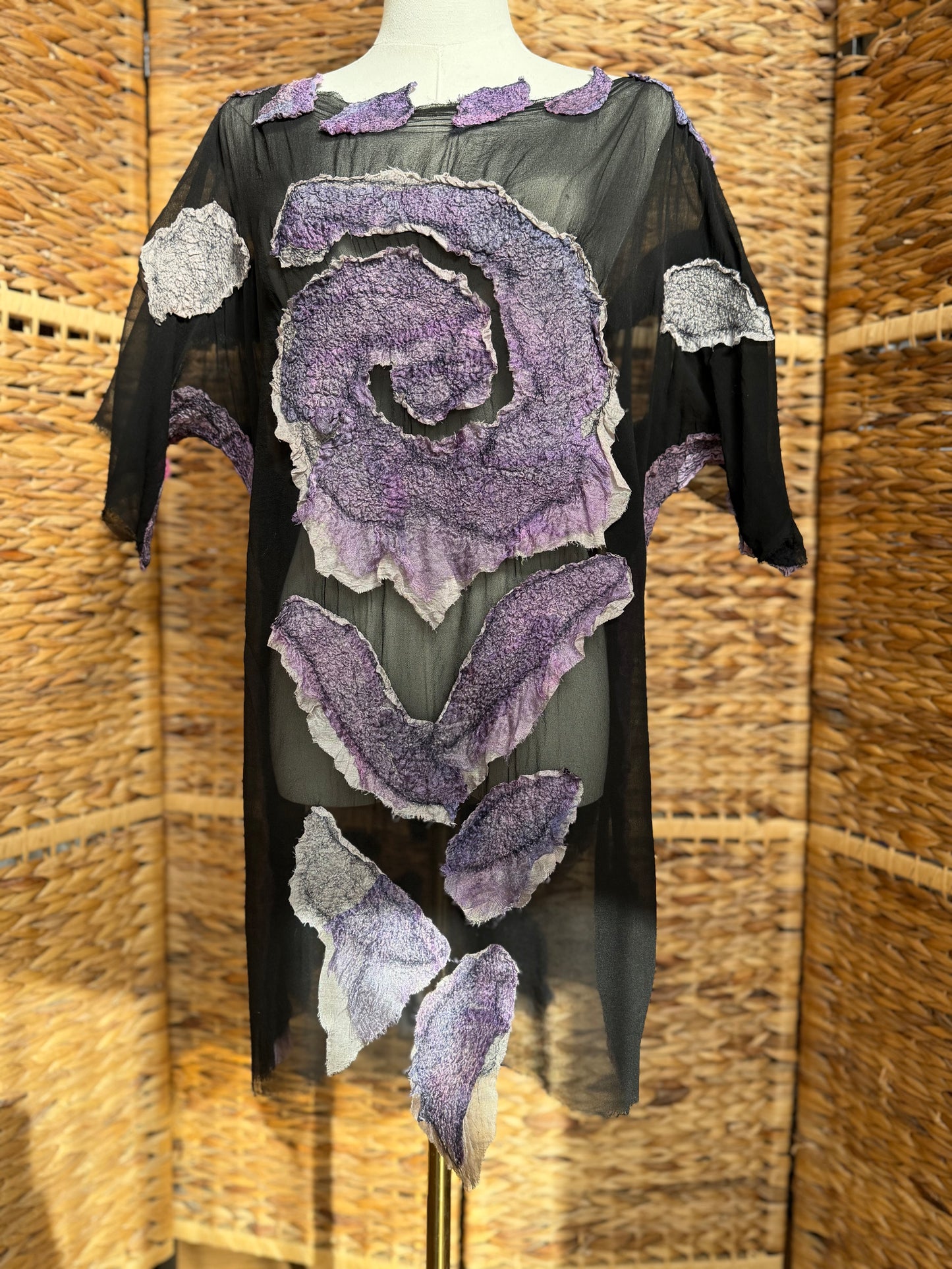 100% natural Handmade Nuno Felted Silk Merino Wool Bamboo Linen Tunic Top Vest Eco-Friendly Gauze Blouse One Size S-L