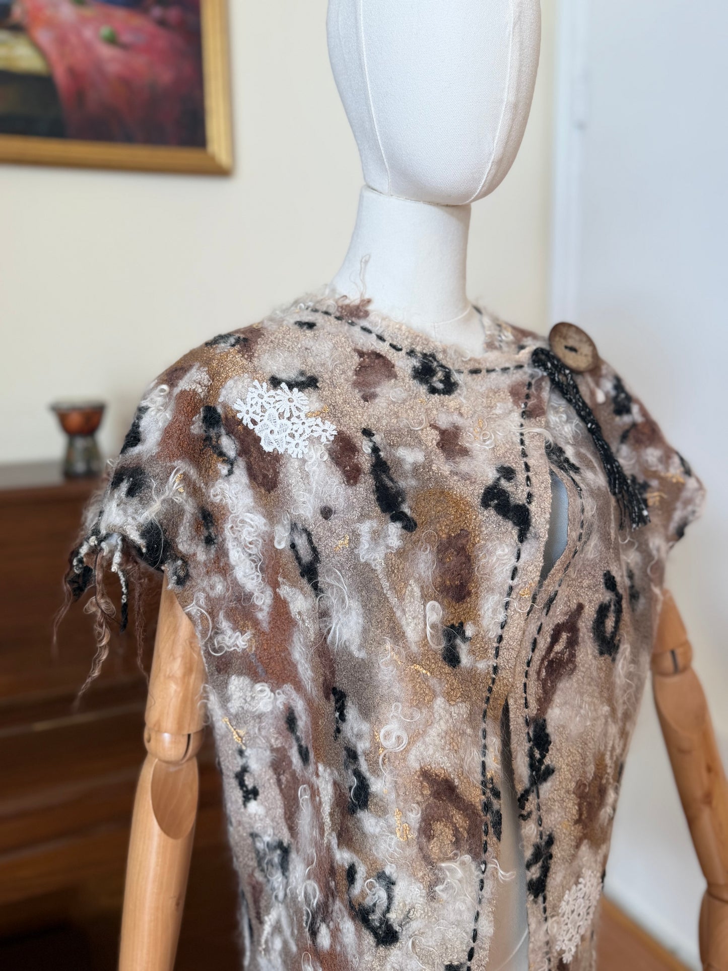 100%Natural Wool Silk Eco-Fashion Handmade Nuno Felted Eco Friendly Vest Top Tunic Blouse Waistcoat Sweater Sweatshirt . Good For One Size S-L