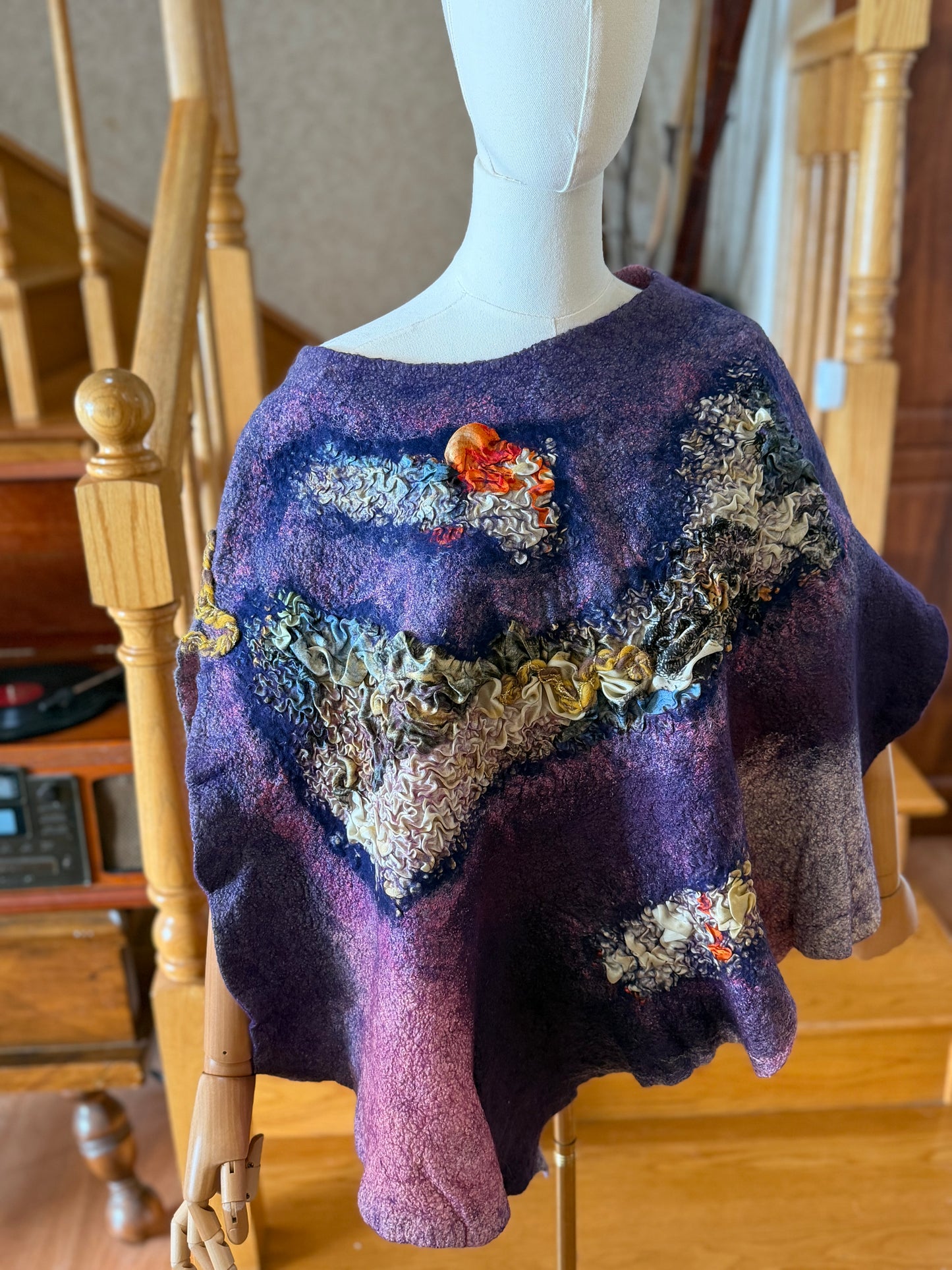 Merino wool and silk poncho top one size S-XL