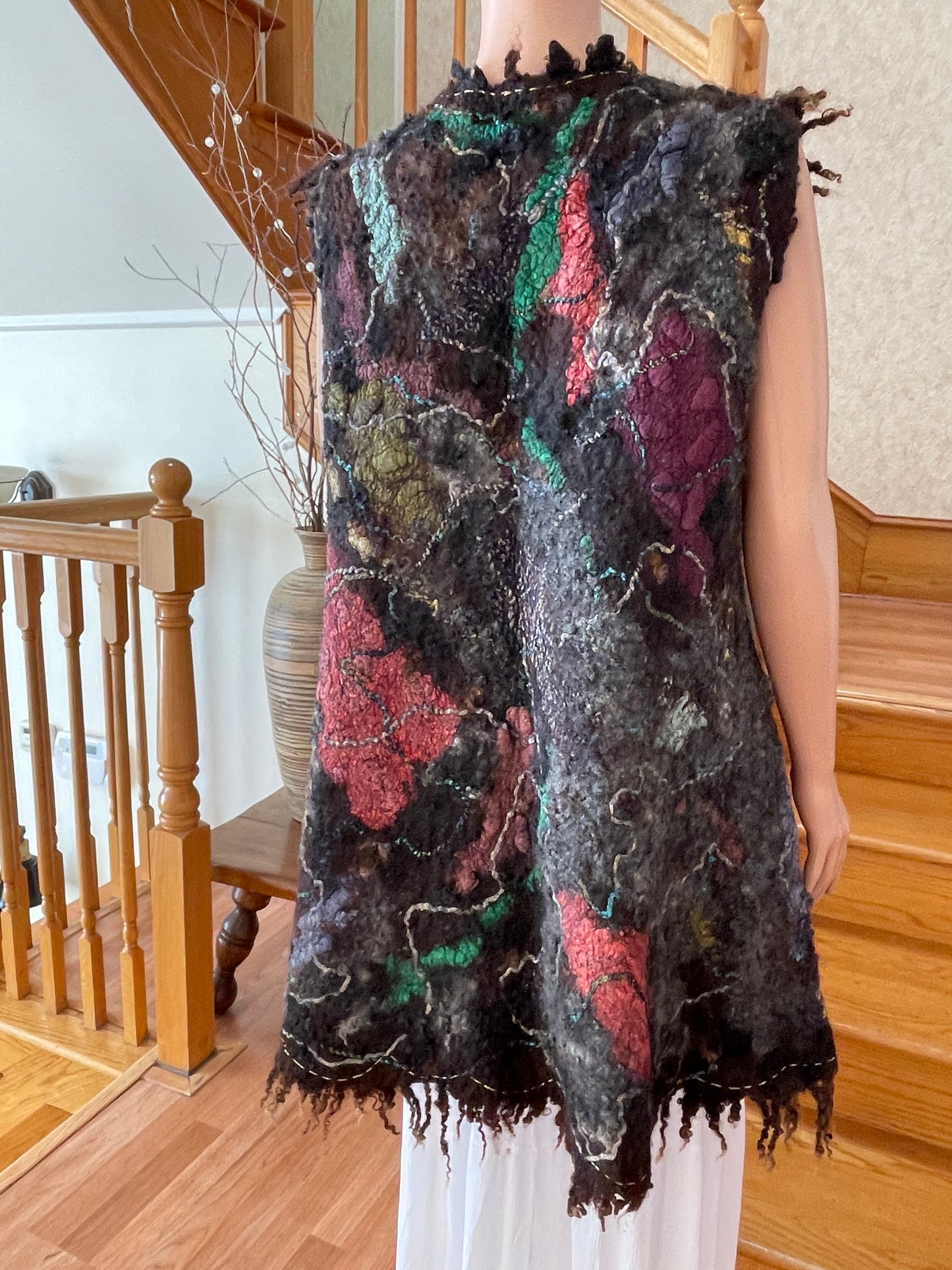 100% Natural Wool Silk Vest Eco-Fashion Top Handmade Nuno felt Wrap Eco Friendly Jacket Bohemian Style Waistcoat Cardigan One Size S-XL
